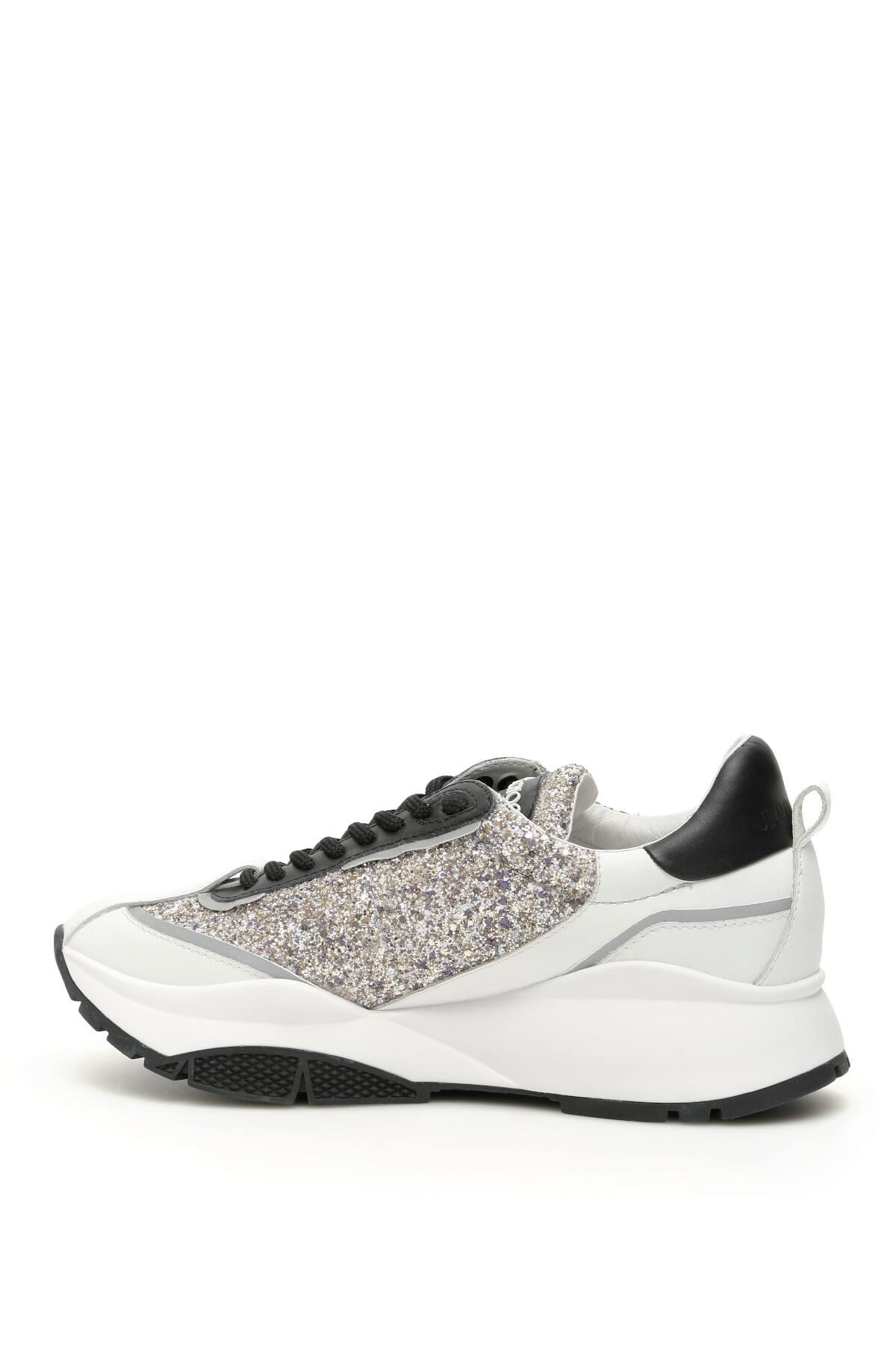 Jimmy Choo Leather Raine Sneakers in White,Black,Silver (White) - Lyst