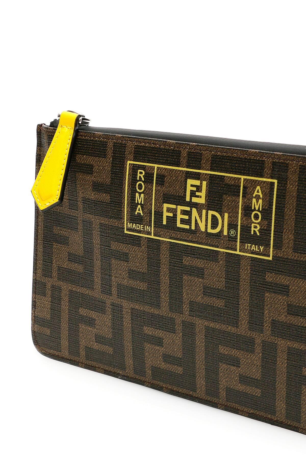 Fendi Rubber Label Pouch in Brown,Yellow (Brown) for Men Lyst