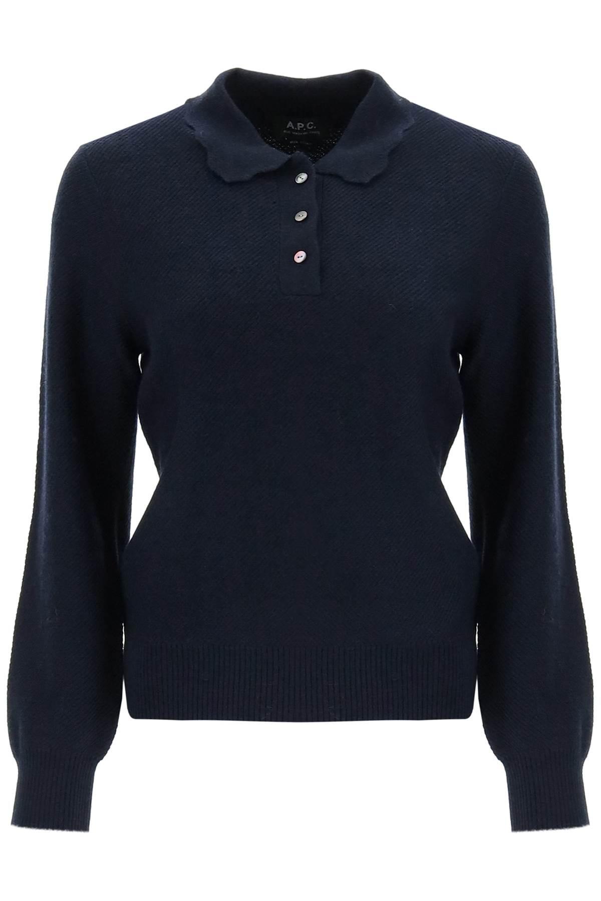 A.P.C. 'olivia' Wool Knit Polo Shirt in Blue Lyst