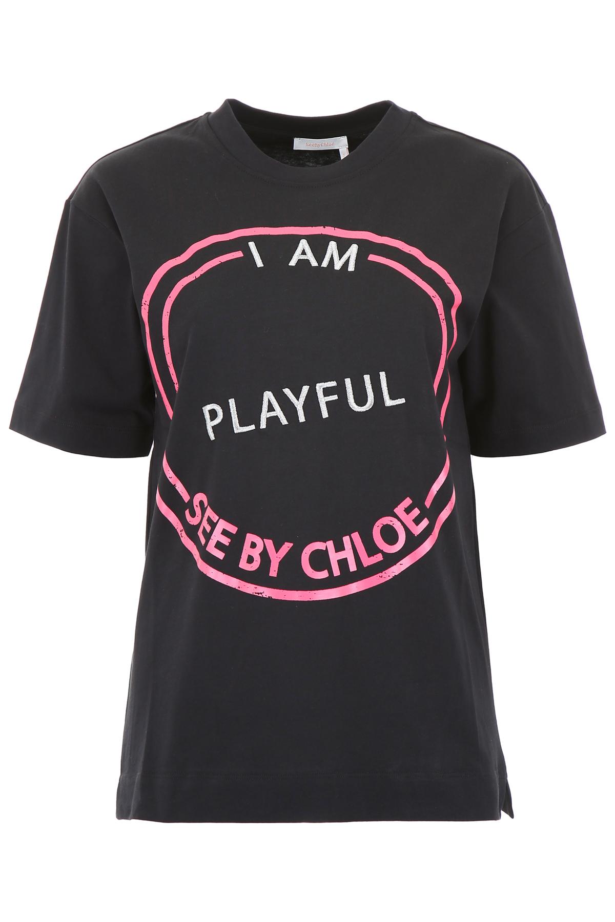 See By Chloé I Am Cheeky T-shirt in Black Beige Orange (Black) - Save ...
