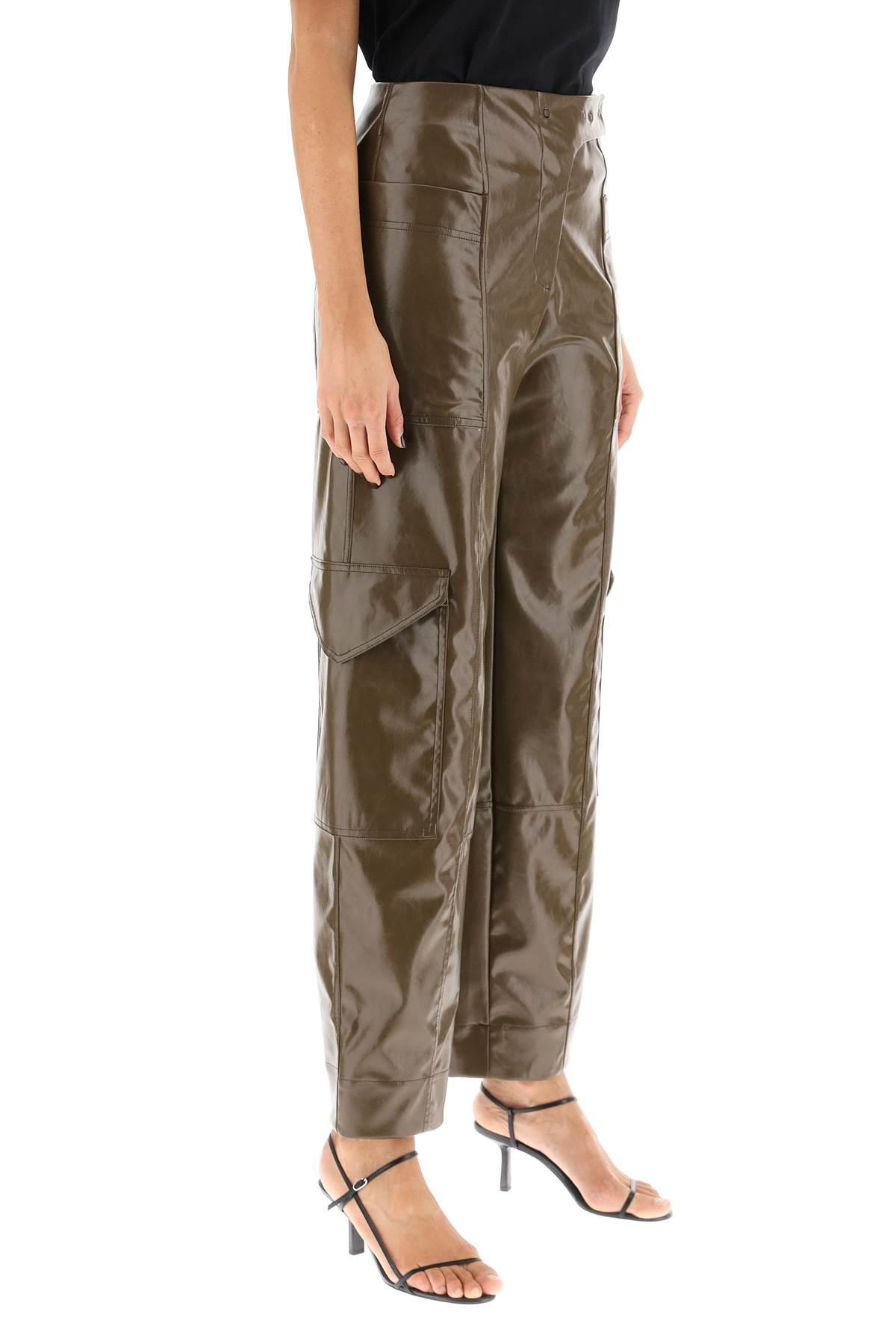 Ganni Faux Leather Cargo Pants in Natural | Lyst