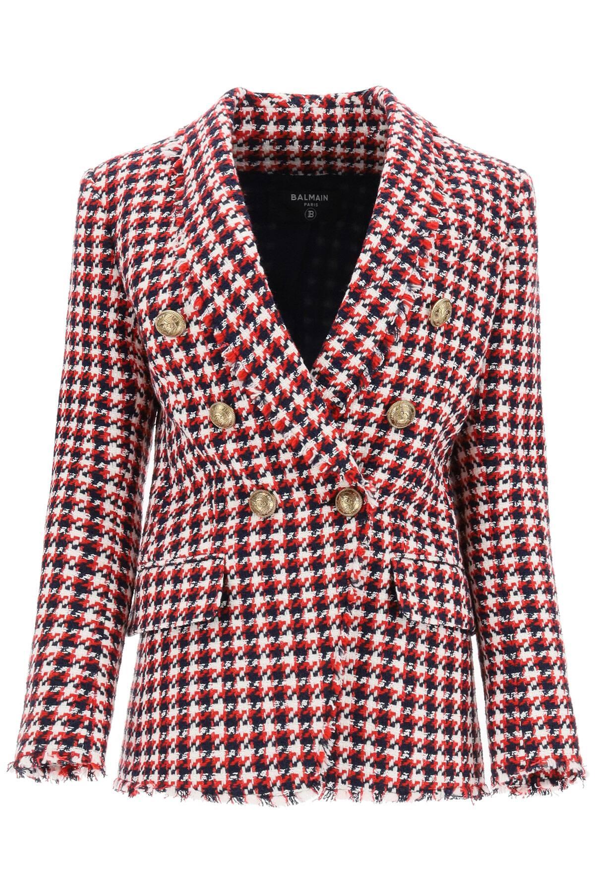 Balmain Tweed Houndstooth Jacket in Red,Black,White (Red) Save 7 Lyst