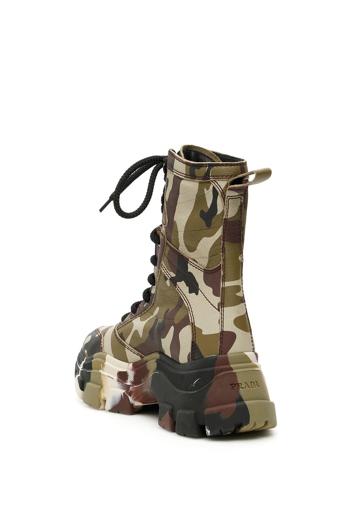 Prada Leather Camouflage Combat Boots in Green,Brown,Beige (Green) - Lyst