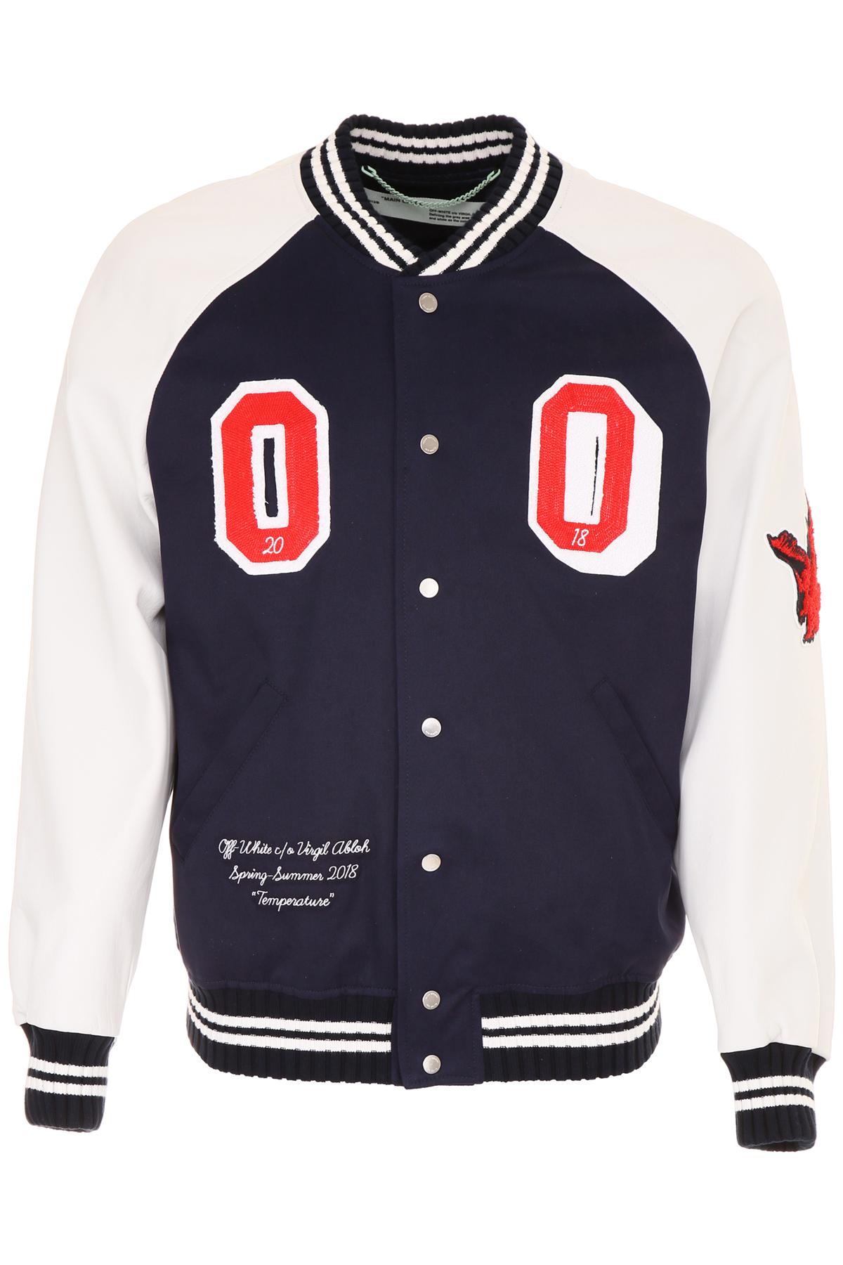 OFF-WHITE Leather Varsity Jacket in Grey & Multi