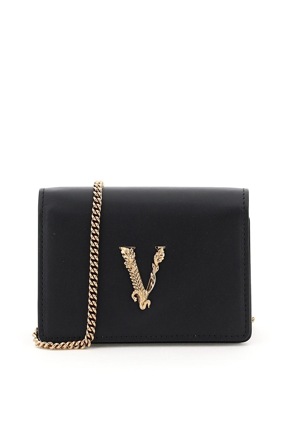 Versace Mini Virtus Chain Clutch In Leather in Black