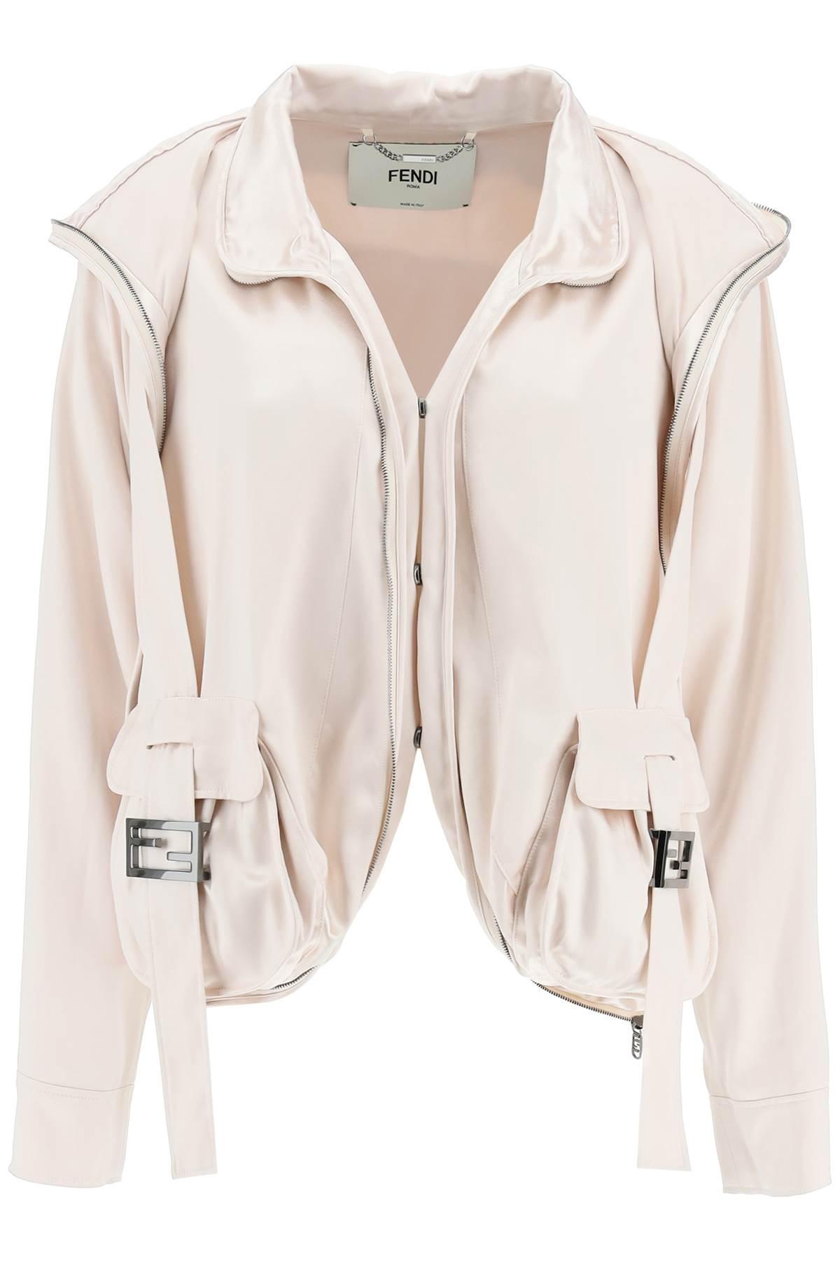 Fendi Satin Blouson Jacket With Cargo Pockets in Natural | Lyst