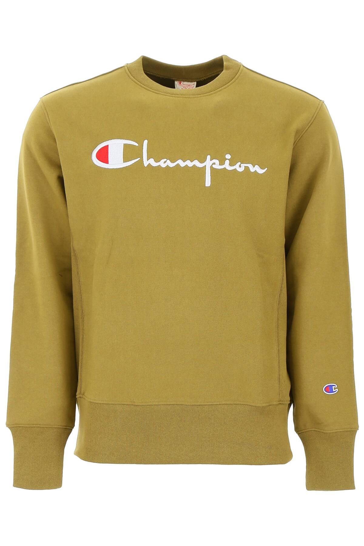 Champion Cotton Logo Sweatshirt in Green for Men - Lyst