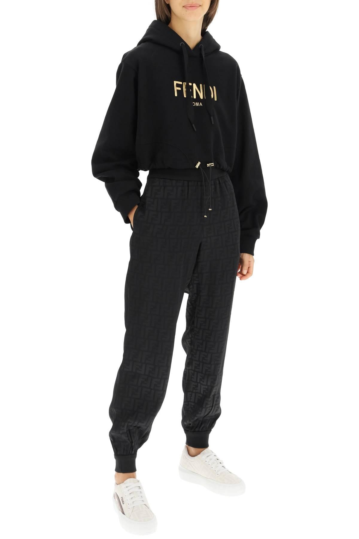 Fendi Cropped Hoodie With Logo Embroidery in Black | Lyst