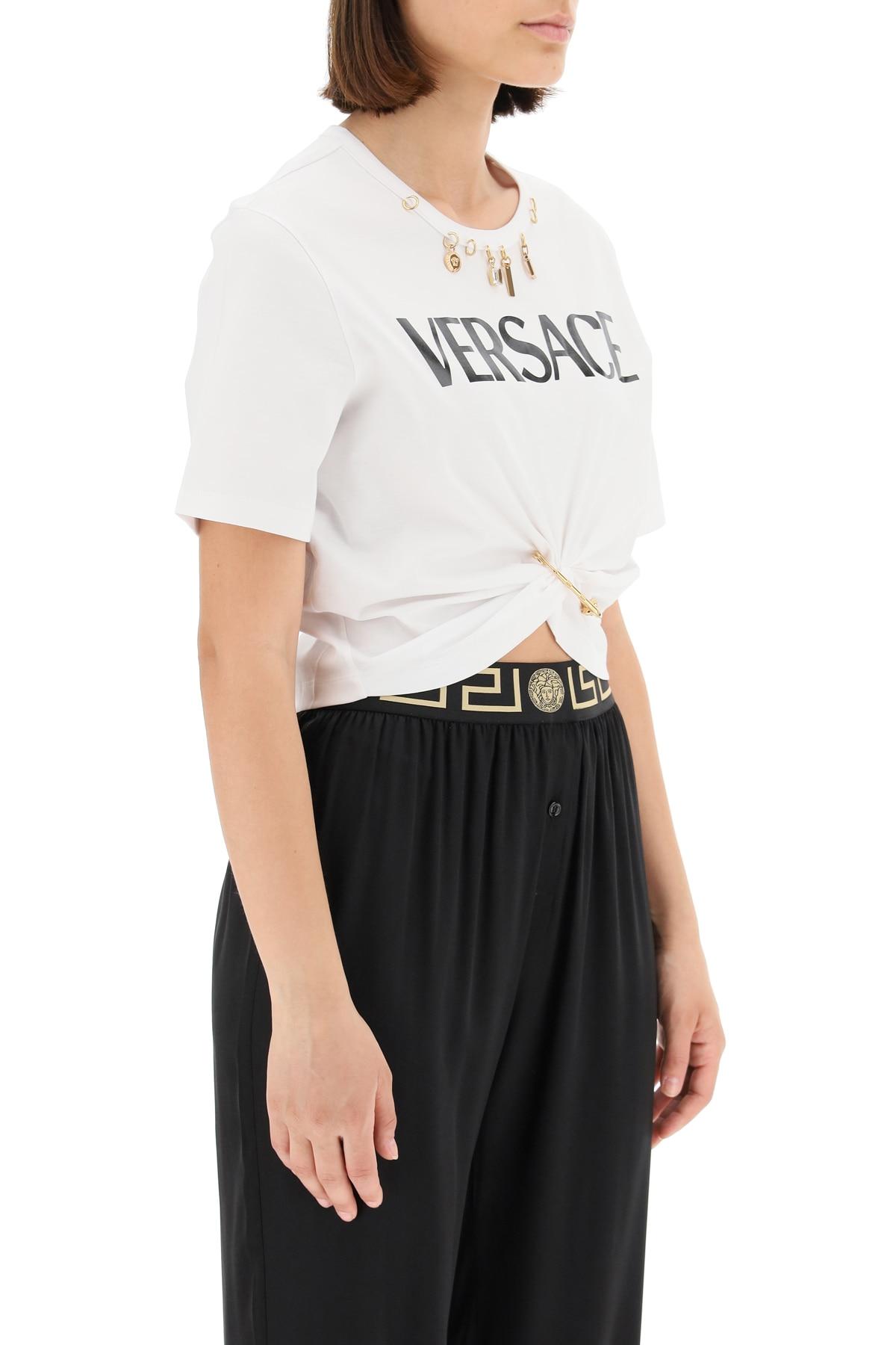Versace Cropped T-shirt With Charms | Lyst