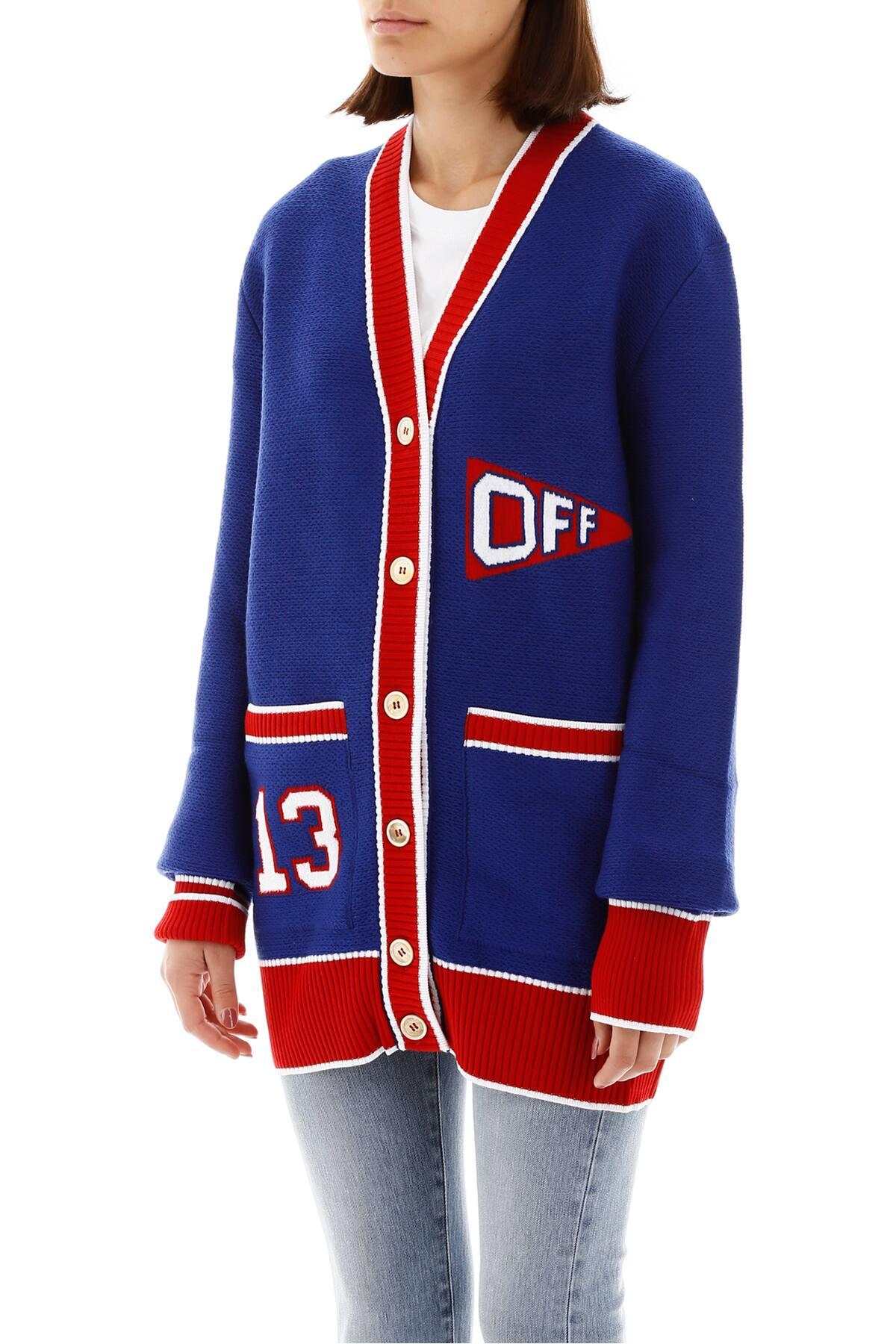 off white blue and red cardigan