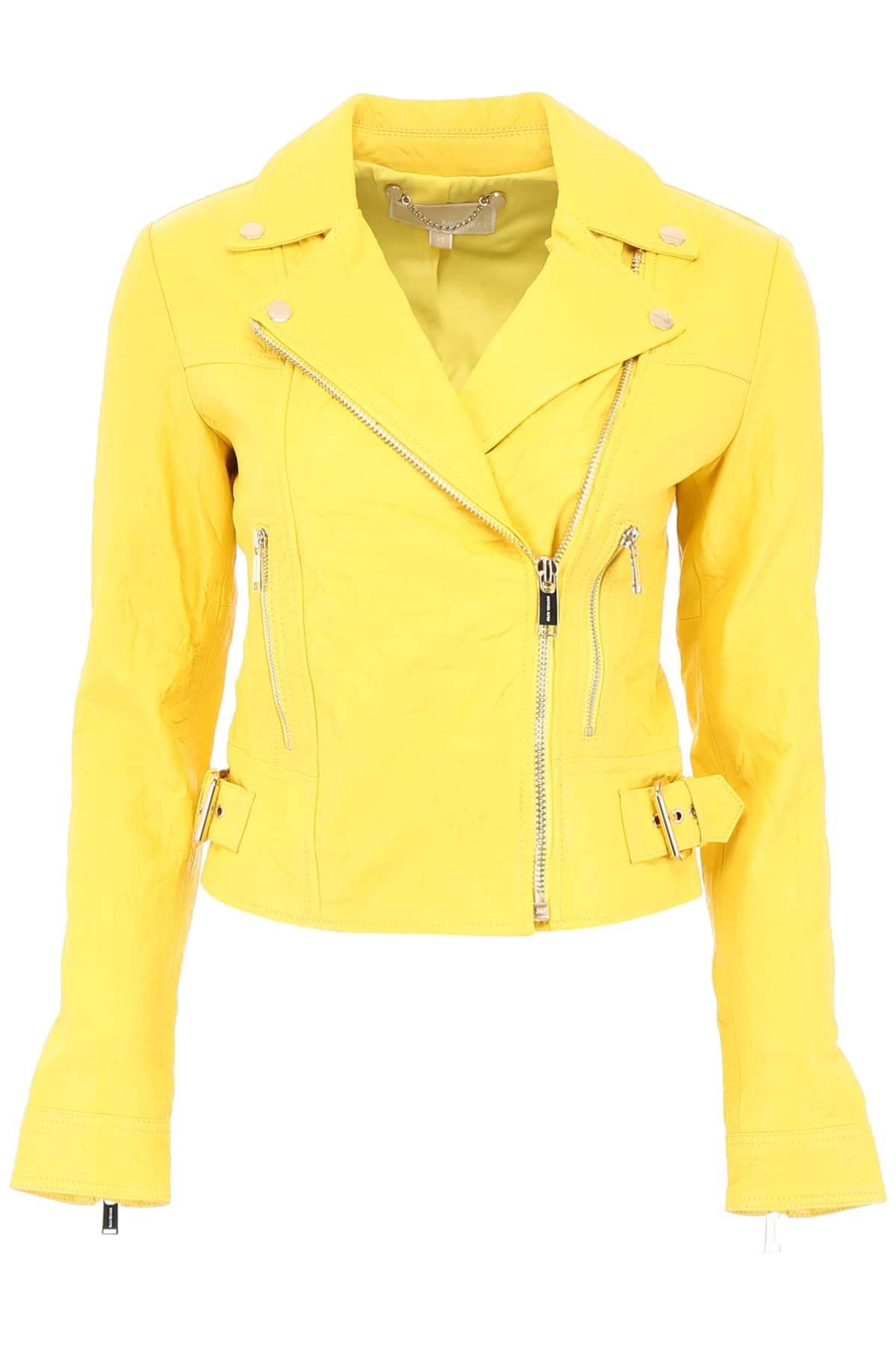 MICHAEL Michael Kors Leather Biker Jacket in Yellow - Lyst