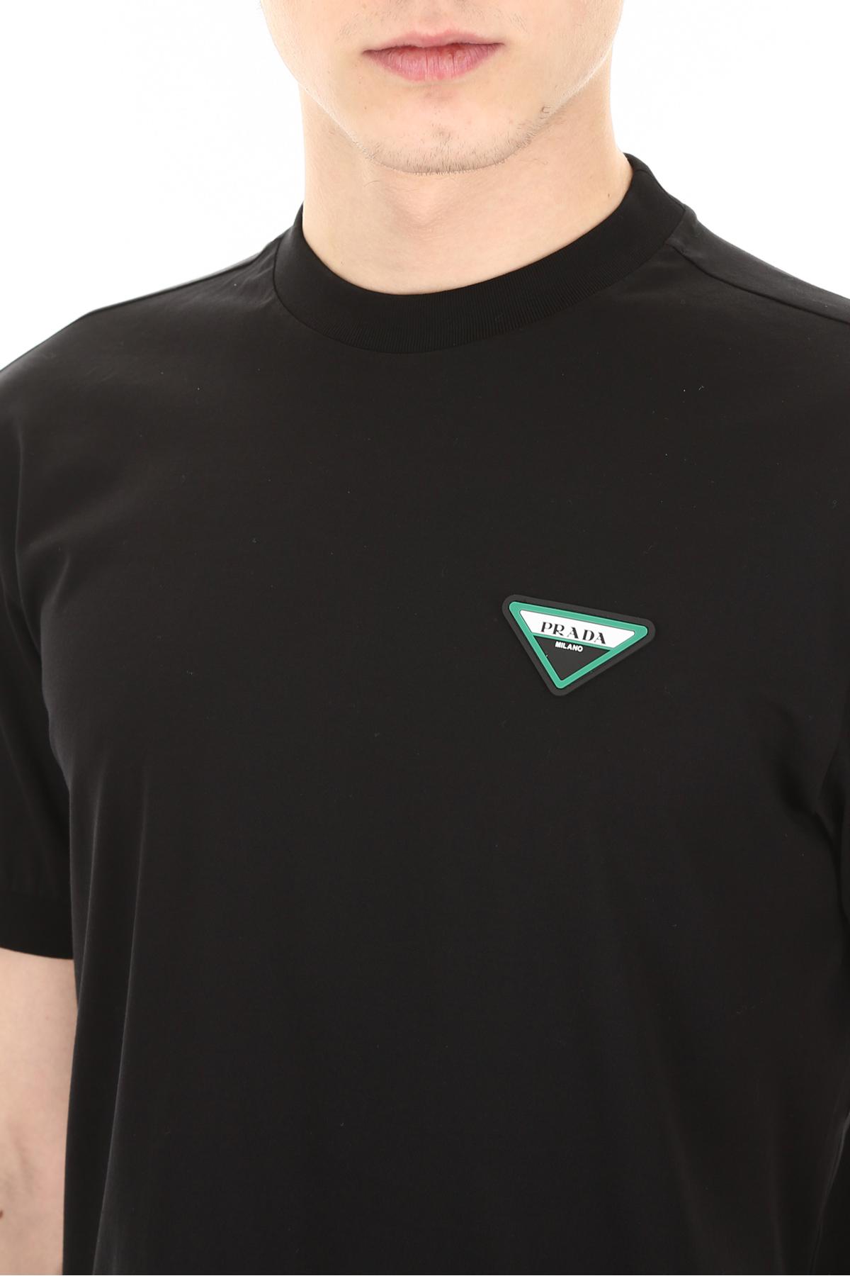 Prada Logo Triangle Cotton Tshirt in Black for Men Lyst