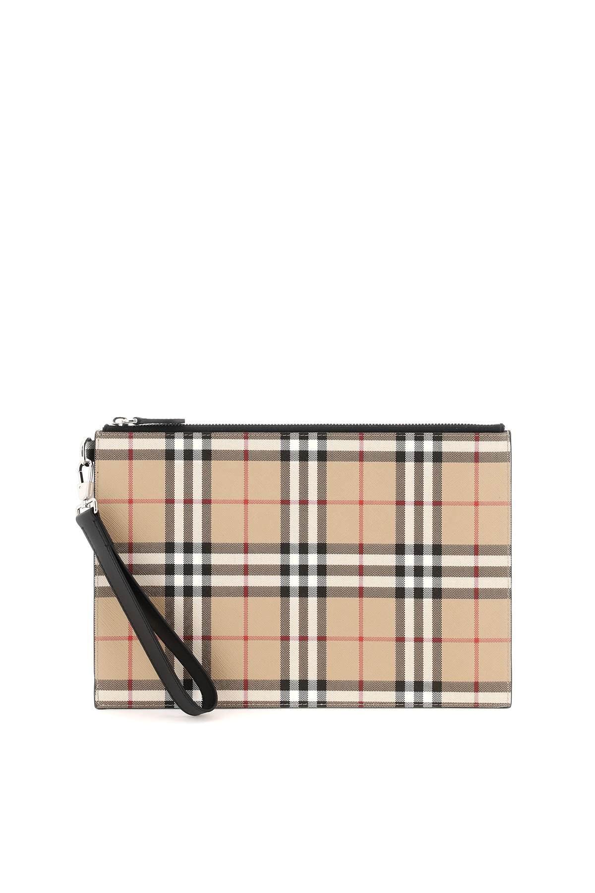 Burberry Check Coated Canvas Pouch in White for Men