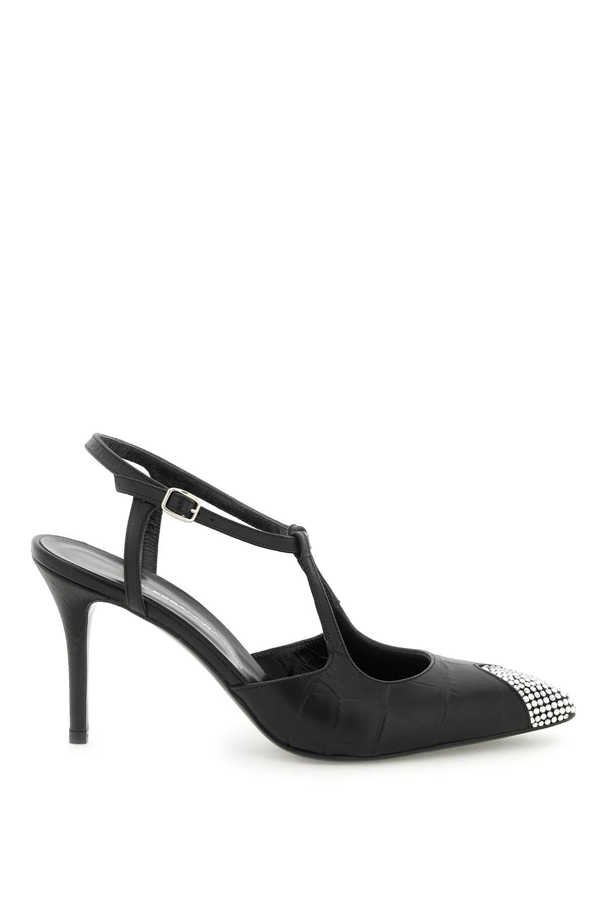 Alessandra Rich Leather Slingback Pumps With Crystal Point in Black | Lyst