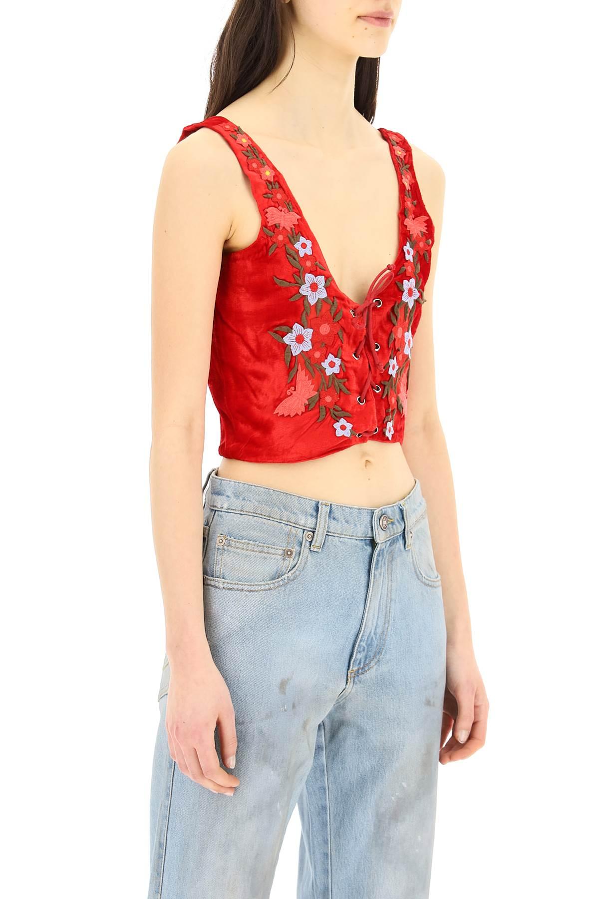 Custom embellished vintage red velvet Hungarian floral vest  NIKKI BORODI