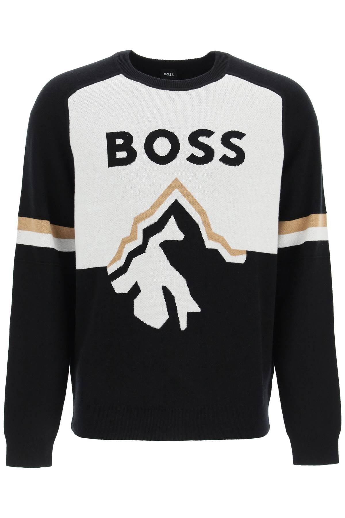 BOSS by HUGO BOSS Crew-neck Sweater With Graphic Logo Intarsia in Black for  Men | Lyst