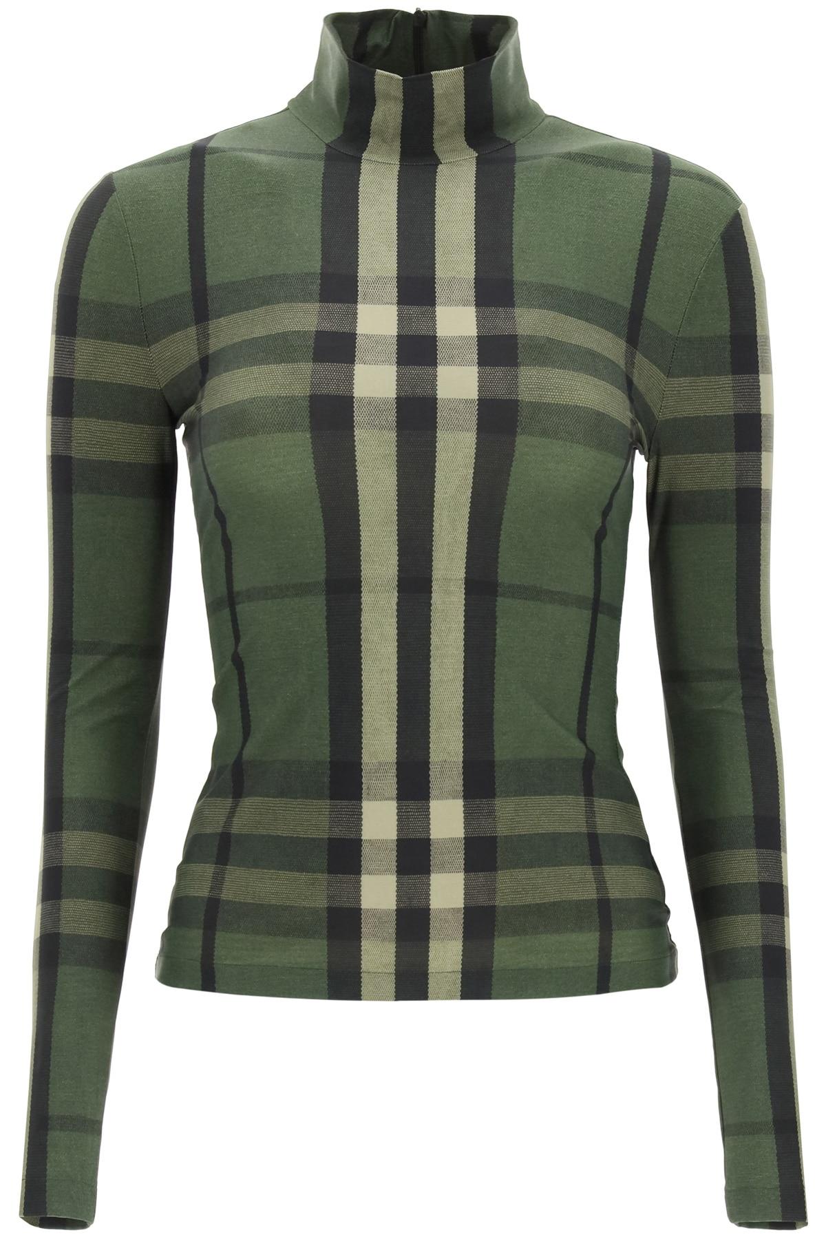 Burberry High Neck Top With Check Motif in Military Green ip ch 