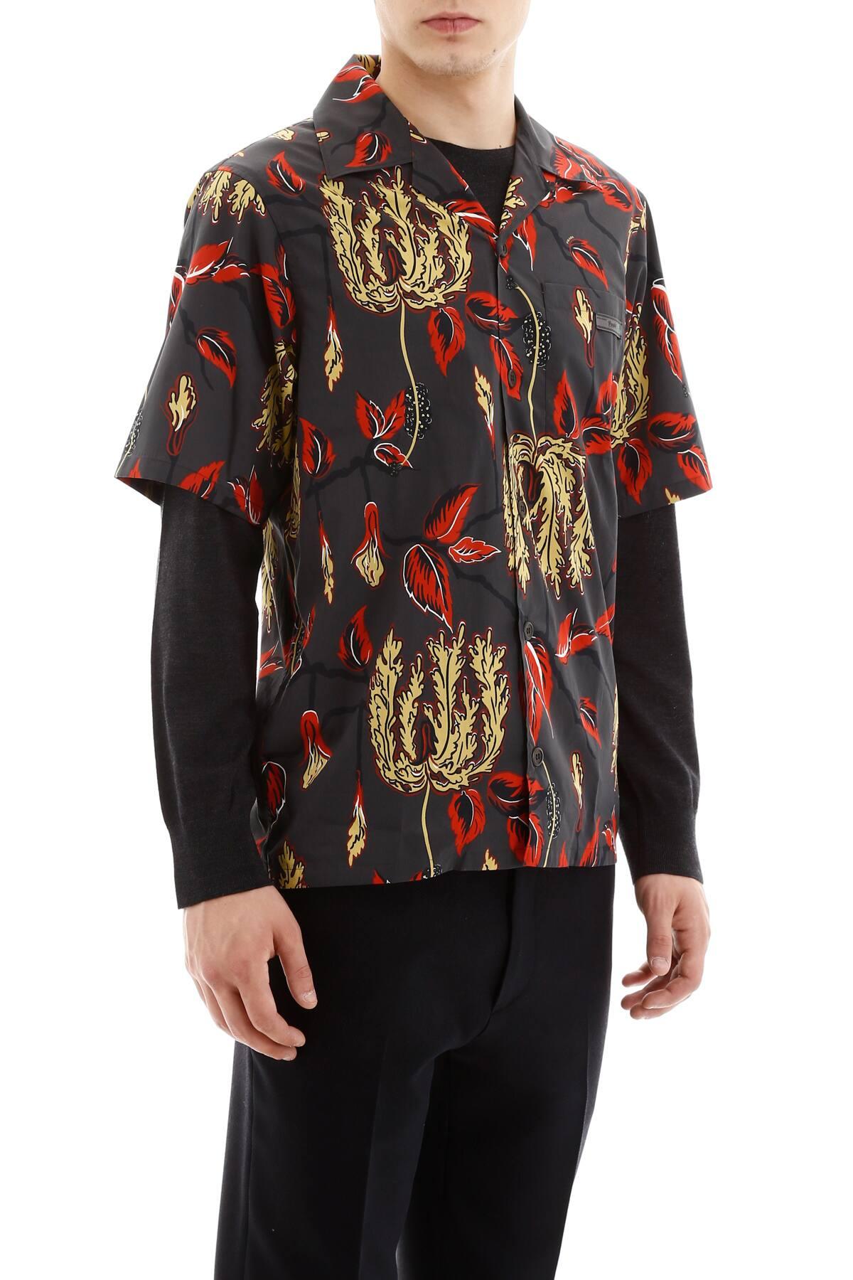 Prada Cotton Printed Bowling Shirt for Men Lyst