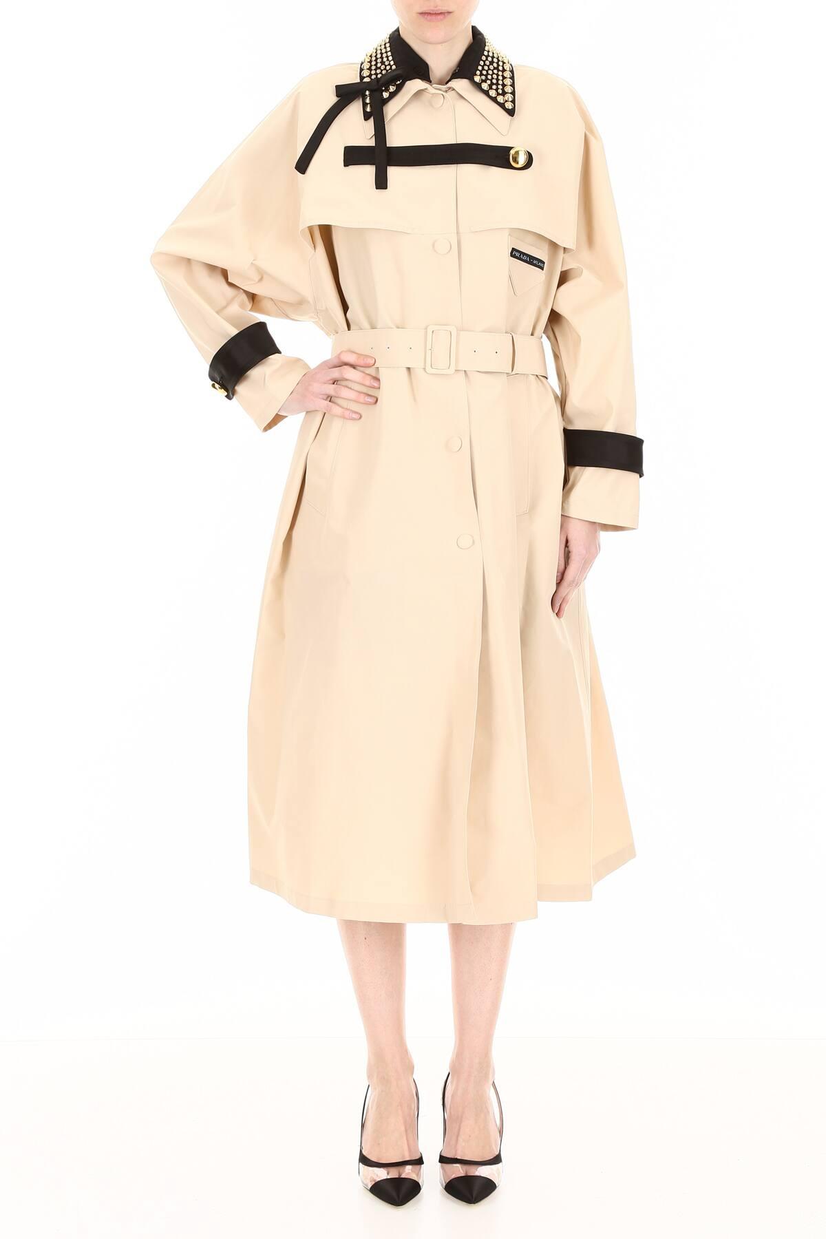 Prada Trench Coat With Studs in Natural | Lyst