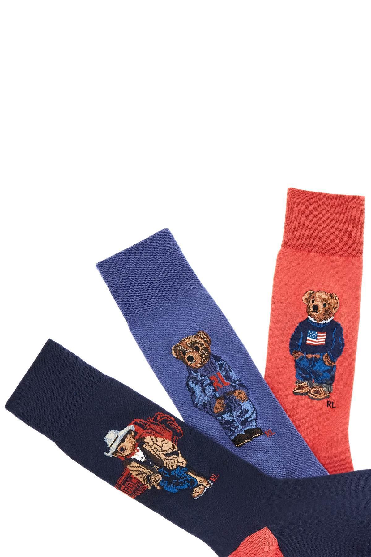 Polo Ralph Lauren Three Pack 'polo Bear' Socks in Blue for Men | Lyst