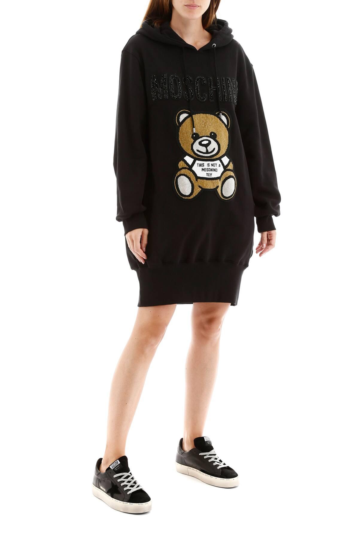 Moschino Cotton Teddy Bear Hoodie Dress in Black - Lyst