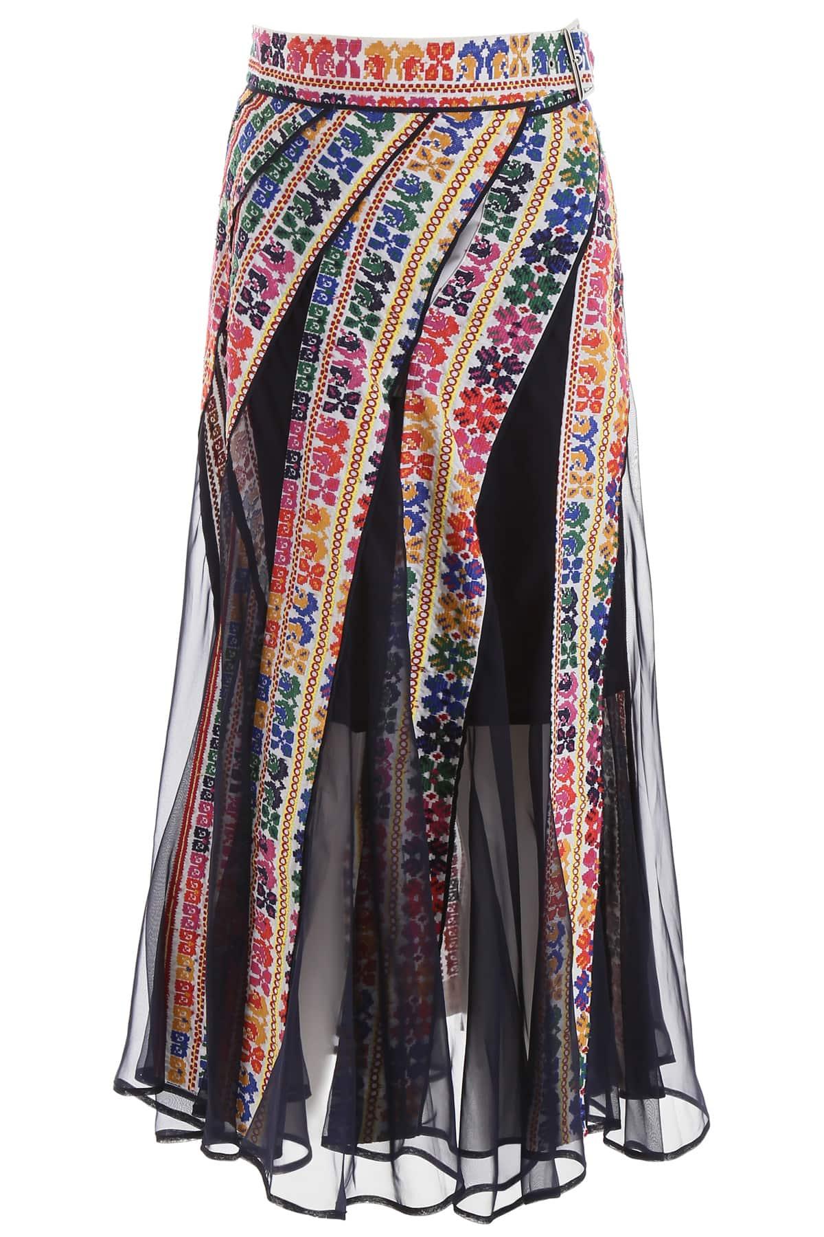 womens blue long embroidered skirt