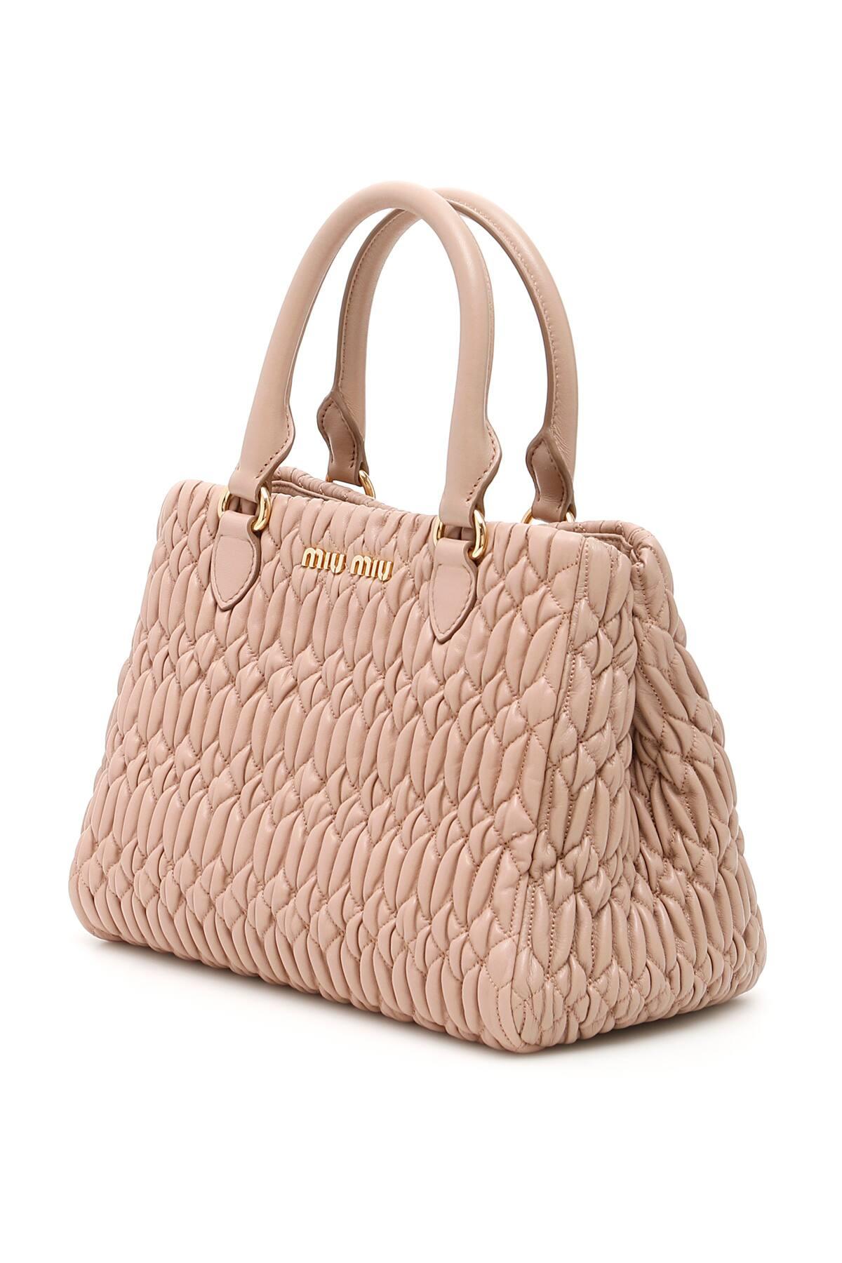 Miu Miu Leather Miu Crystal Cloquet Nappa Bag in Pink,Beige (Pink) - Lyst