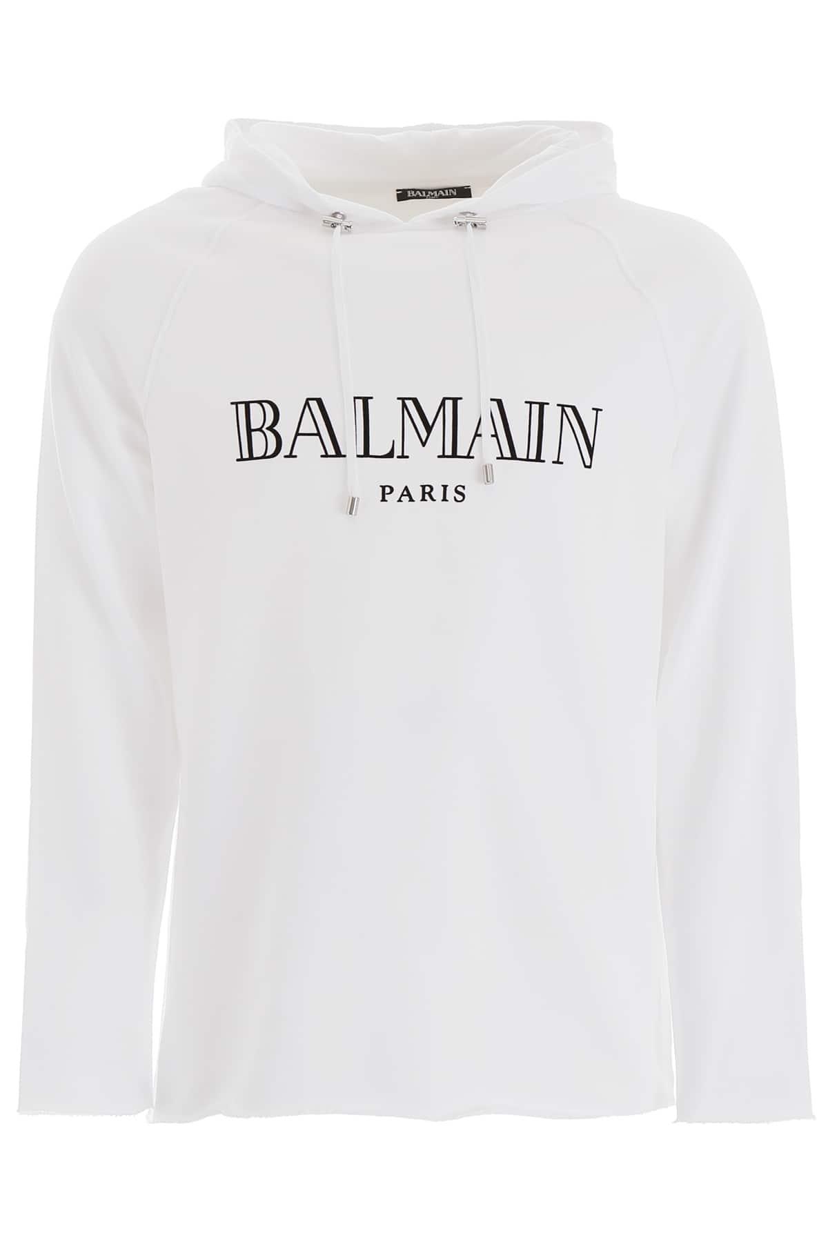 Balmain Logo Hoodie in White for Men - Lyst