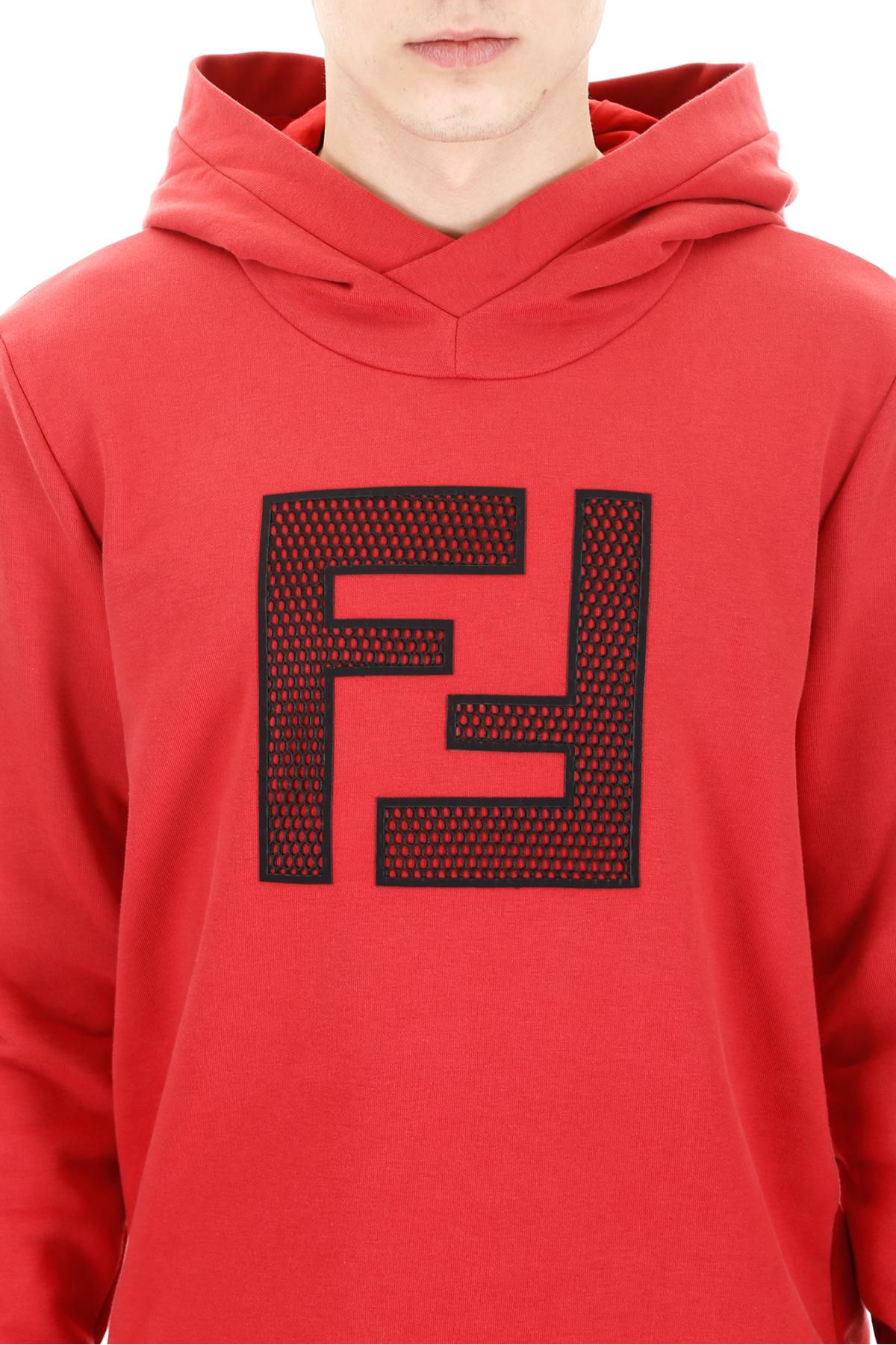 Fendi Cotton Logo Hoodie in Red for Men 