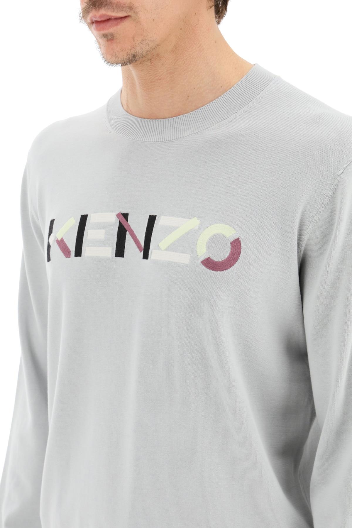 KENZO Cotton Sweater With Multicolour Logo Embroidery in Grey 