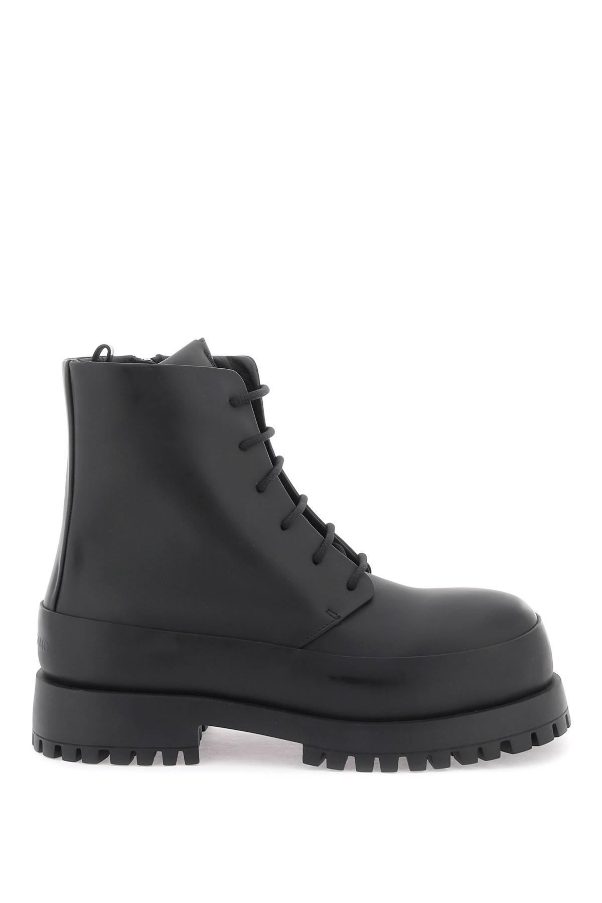 Ferragamo Rubberized Leather Combat Boots in Black for Men | Lyst