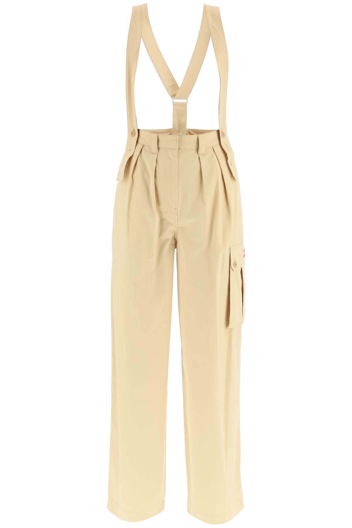 KENZO Cotton Cargo Pants With Suspenders in Natural | Lyst