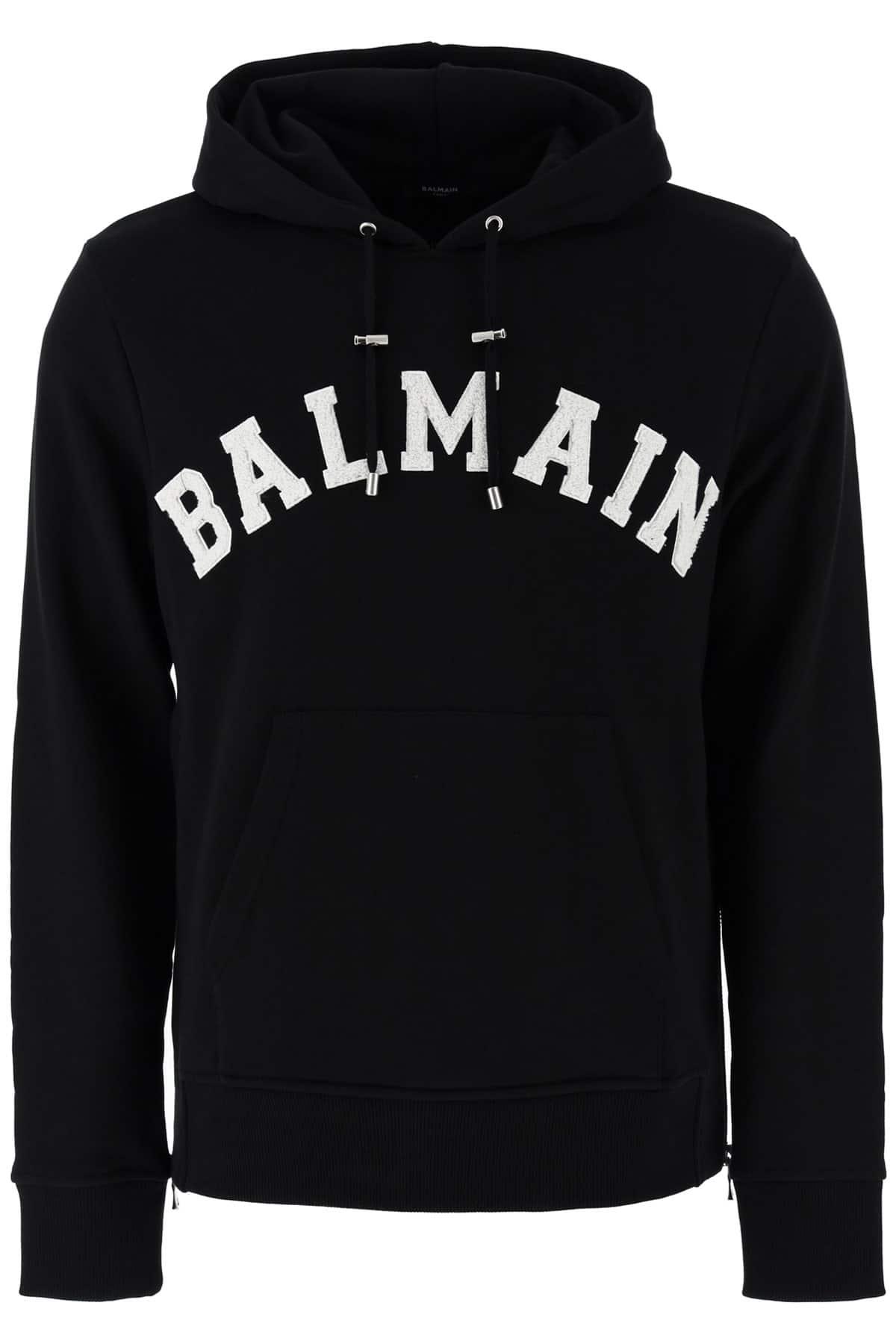 Balmain Cotton Logo Hoodie in Black,White (Black) for Men - Lyst