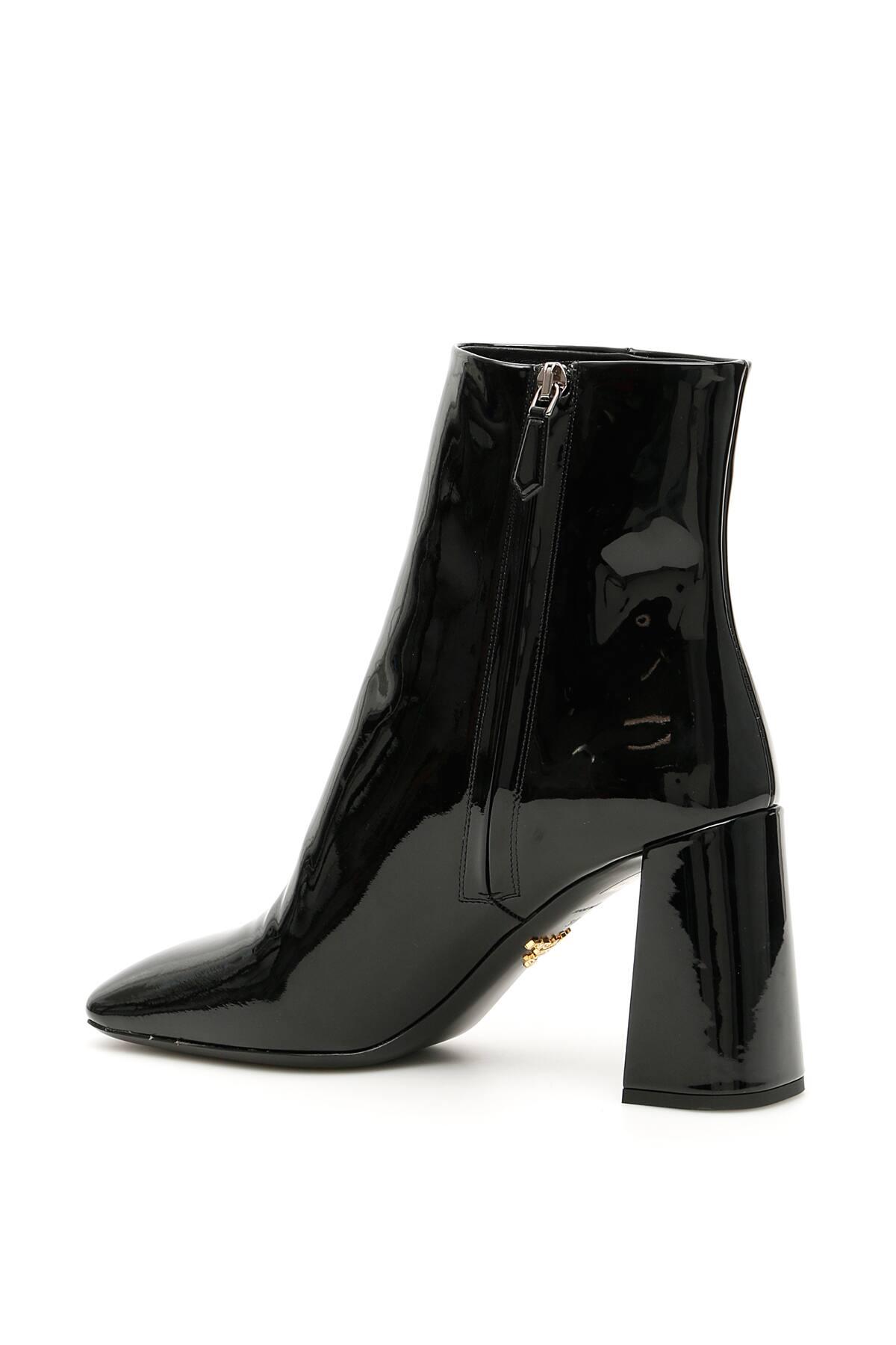 Prada Leather Patent Booties in Black - Lyst