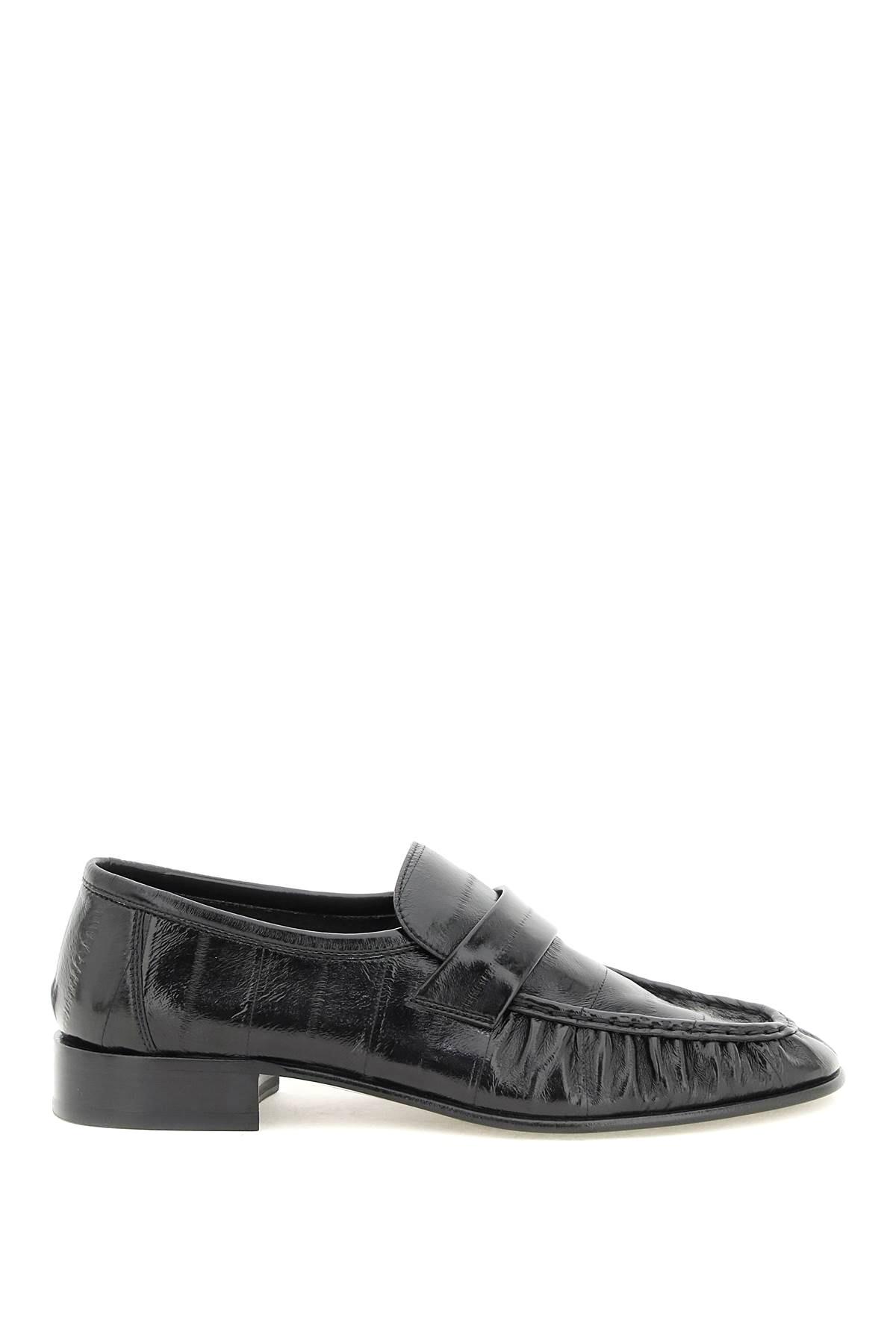 The Row Eel Leather Soft Loafers in Black | Lyst