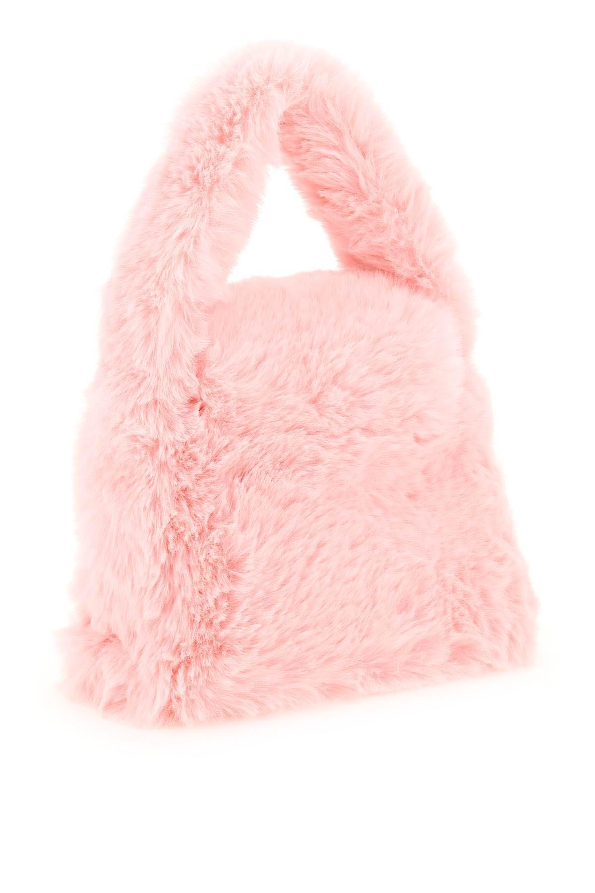Blumarine B Strass Brooch Faux Fur Bag in Pink