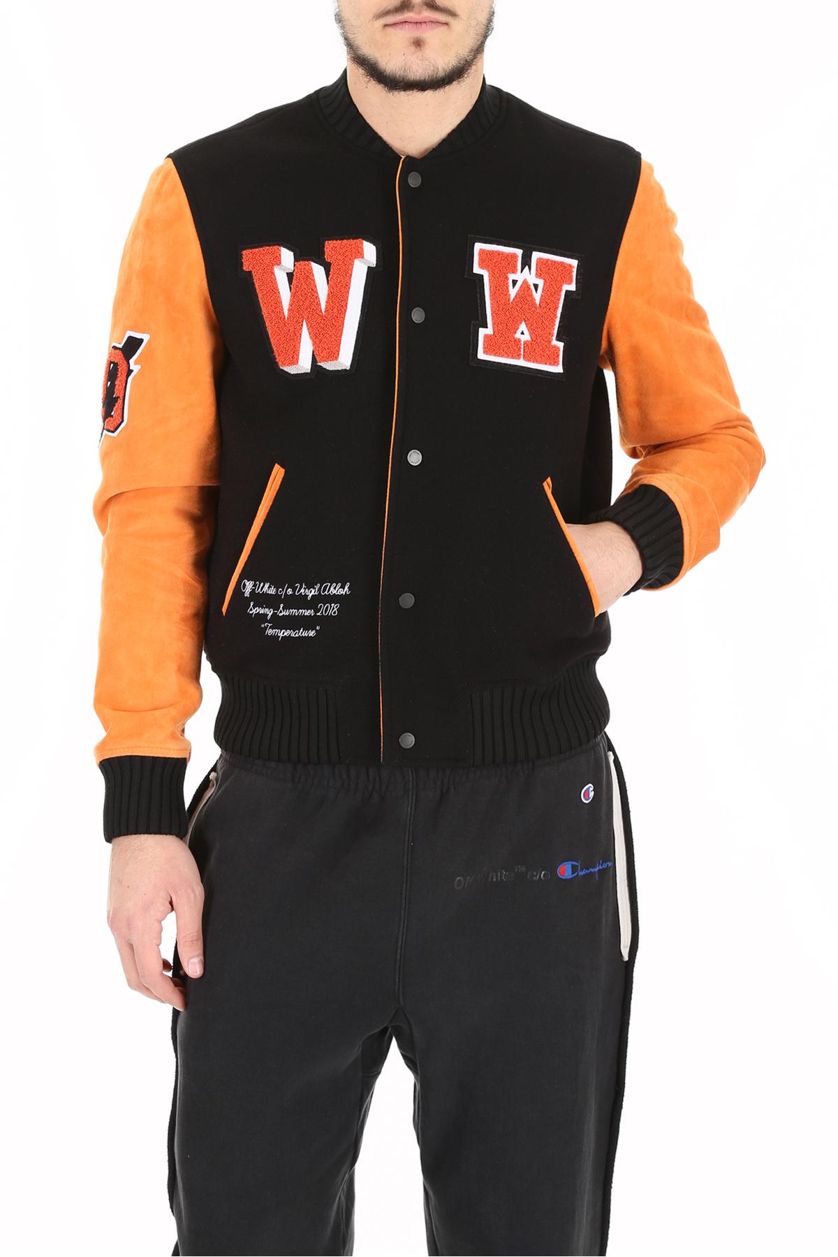 Off-White c/o Virgil Abloh Leather Orange Suede Varsity Jacket By in Black  for Men | Lyst