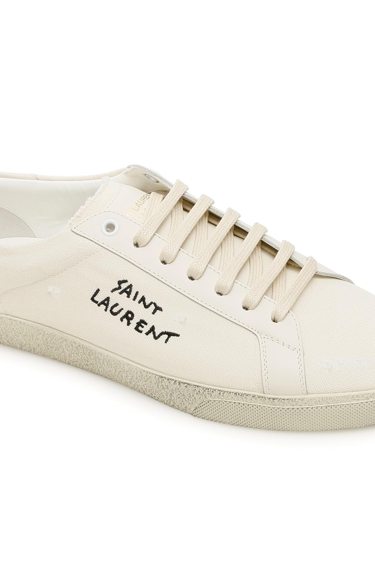 Saint Laurent Canvas Sneakers With Logo in White,Beige (Natural) for