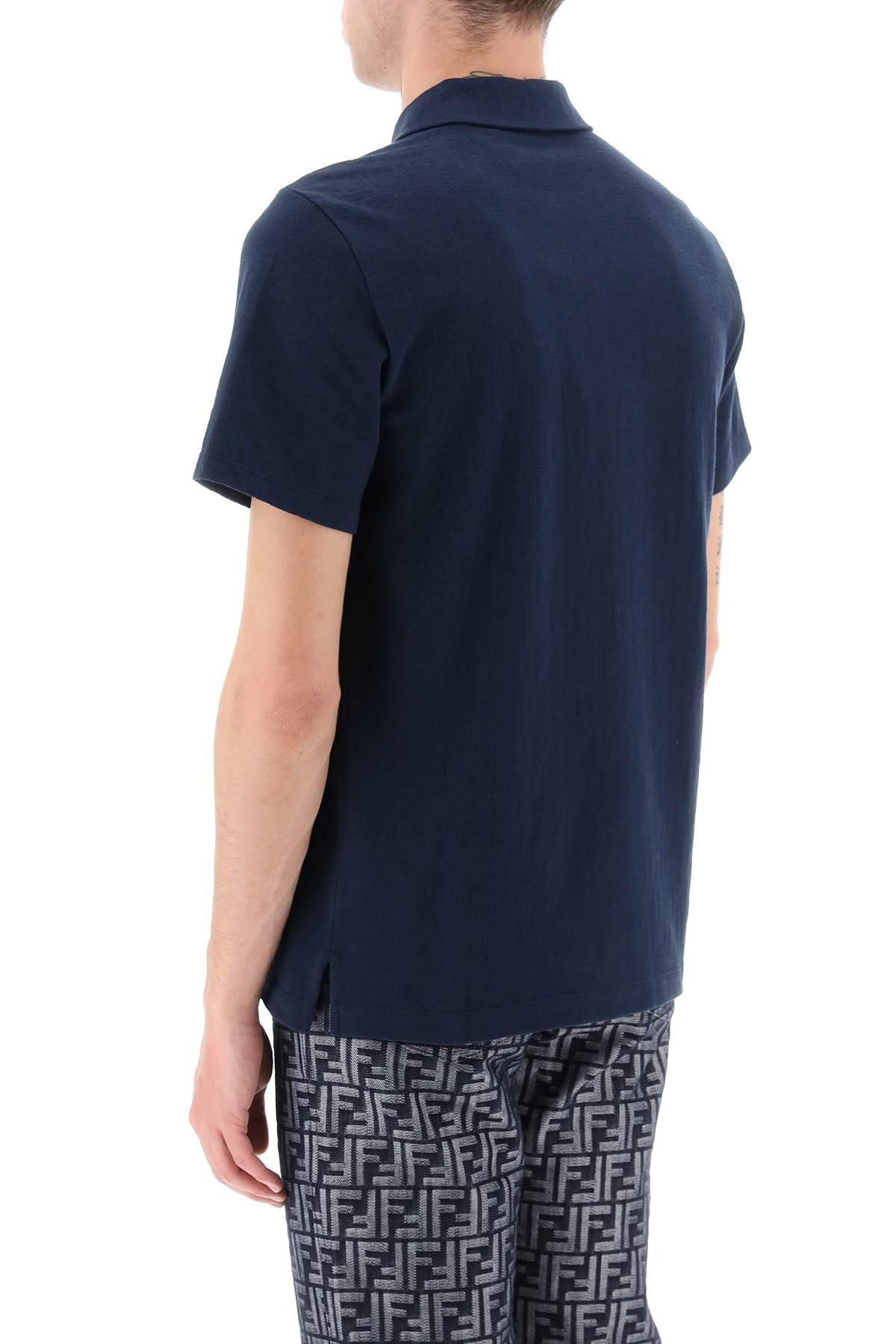 Fendi Polo Shirt In Piqué Cotton With 'ff' Motif in Blue for Men