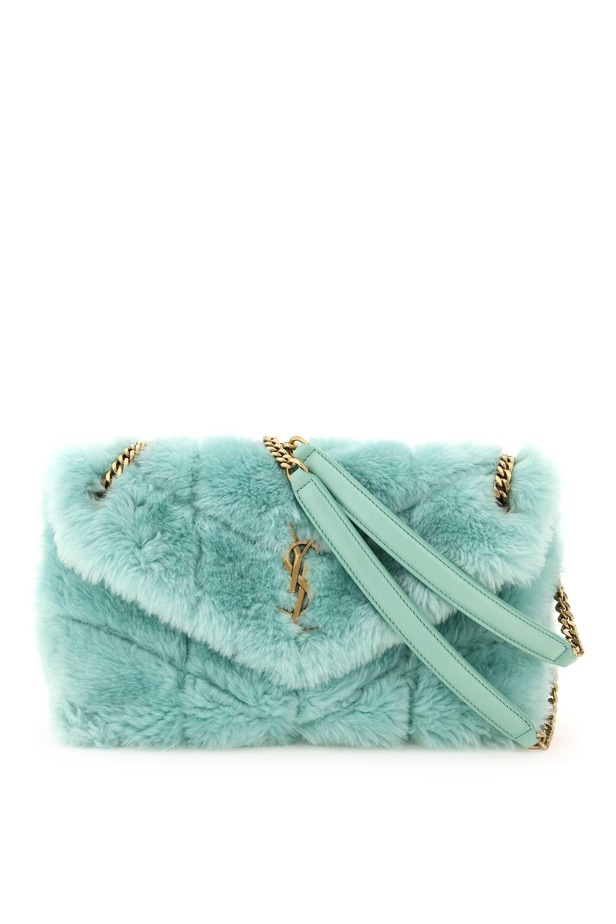 Saint Laurent Shearling Small Puffer Bag in Green Lyst
