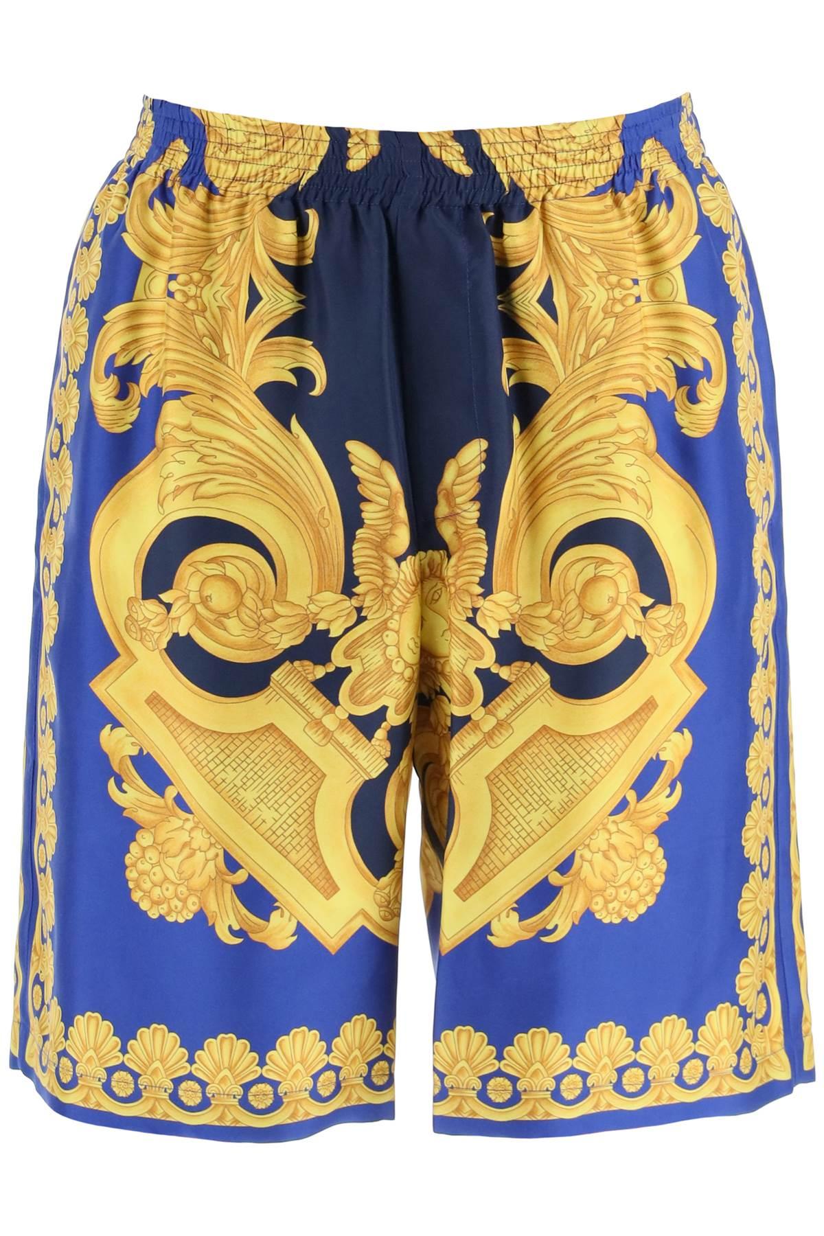 Versace Silk Shorts With 'barocco 660' Print in Blue for Men Lyst
