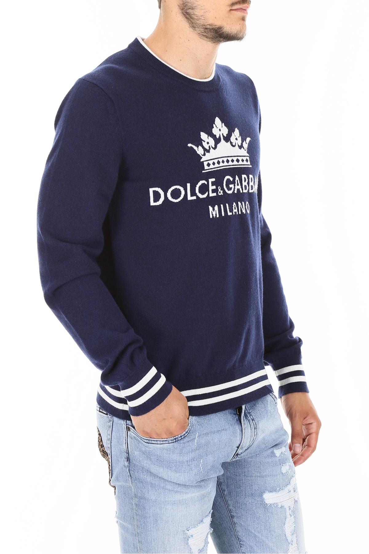 Dolce & Gabbana Crown Logo Intarsia Jumper in Blue for Men | Lyst