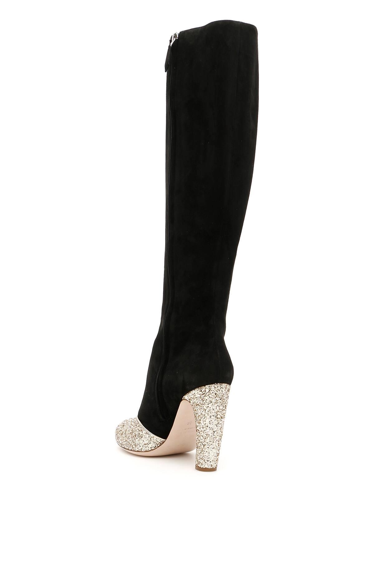 Miu Miu Suede Boots With Glitter Details in Black,Gold (Black) - Save 11% - Lyst