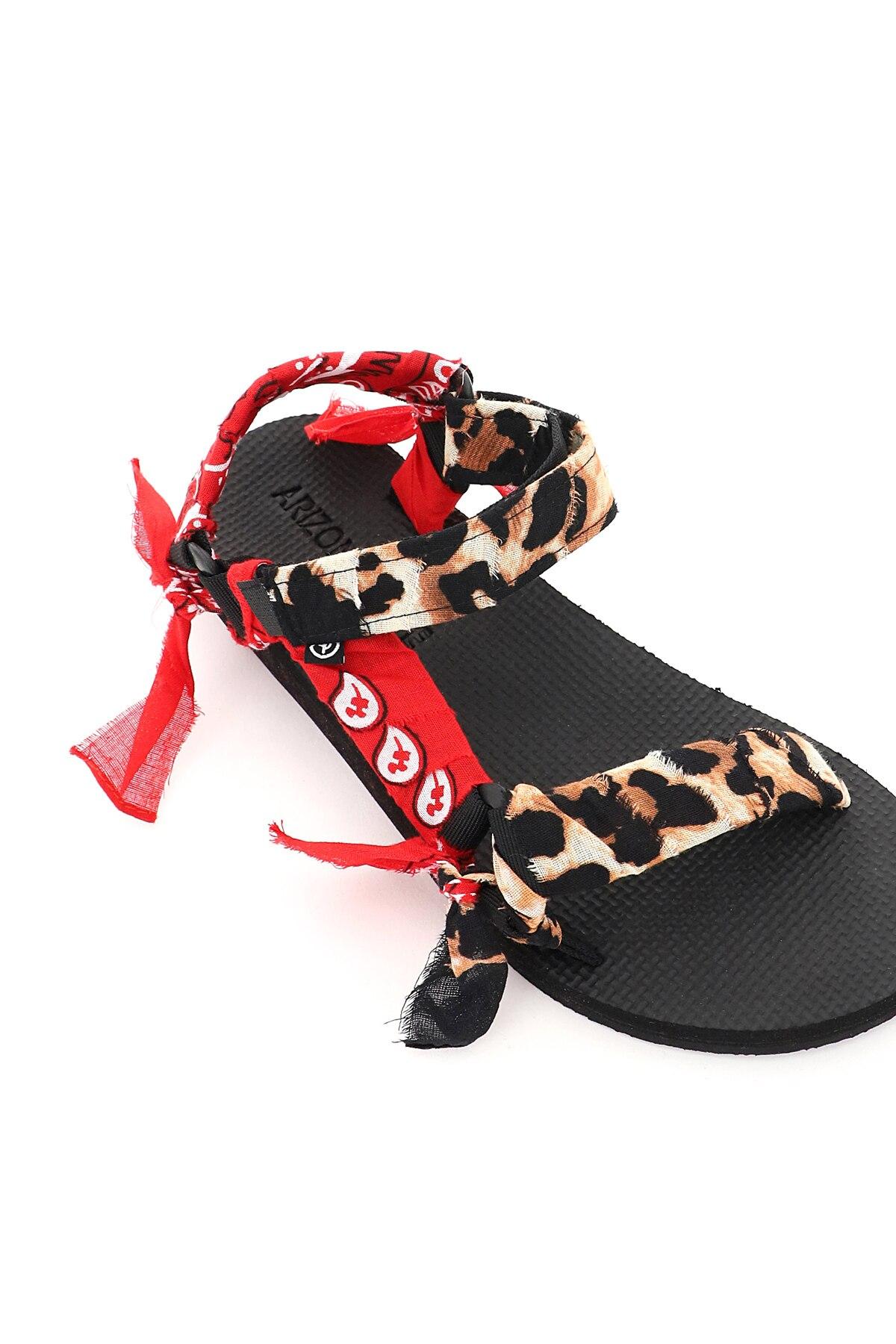 ARIZONA LOVE Bandana Trekky Sandals 37 Cotton in Red,Brown,Black 