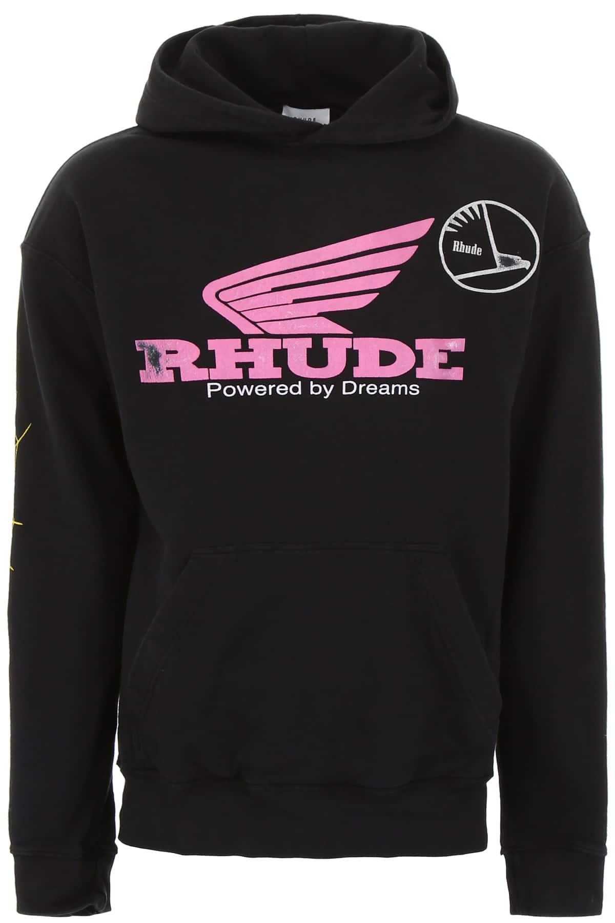 Rhude Cotton Logo Hoodie in Black,Pink,Light Blue (Black) for Men - Lyst