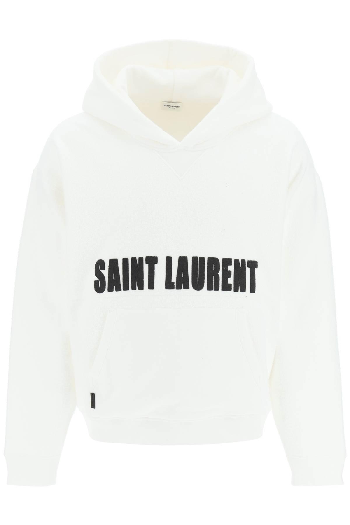 Saint Laurent Agafay Logo Fleece Hoodie in White for Men Lyst