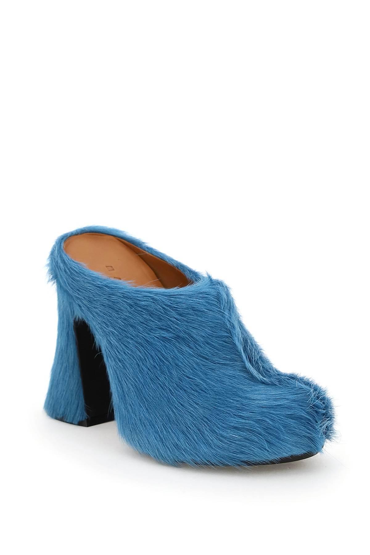 Marni Fur Mules in Blue | Lyst