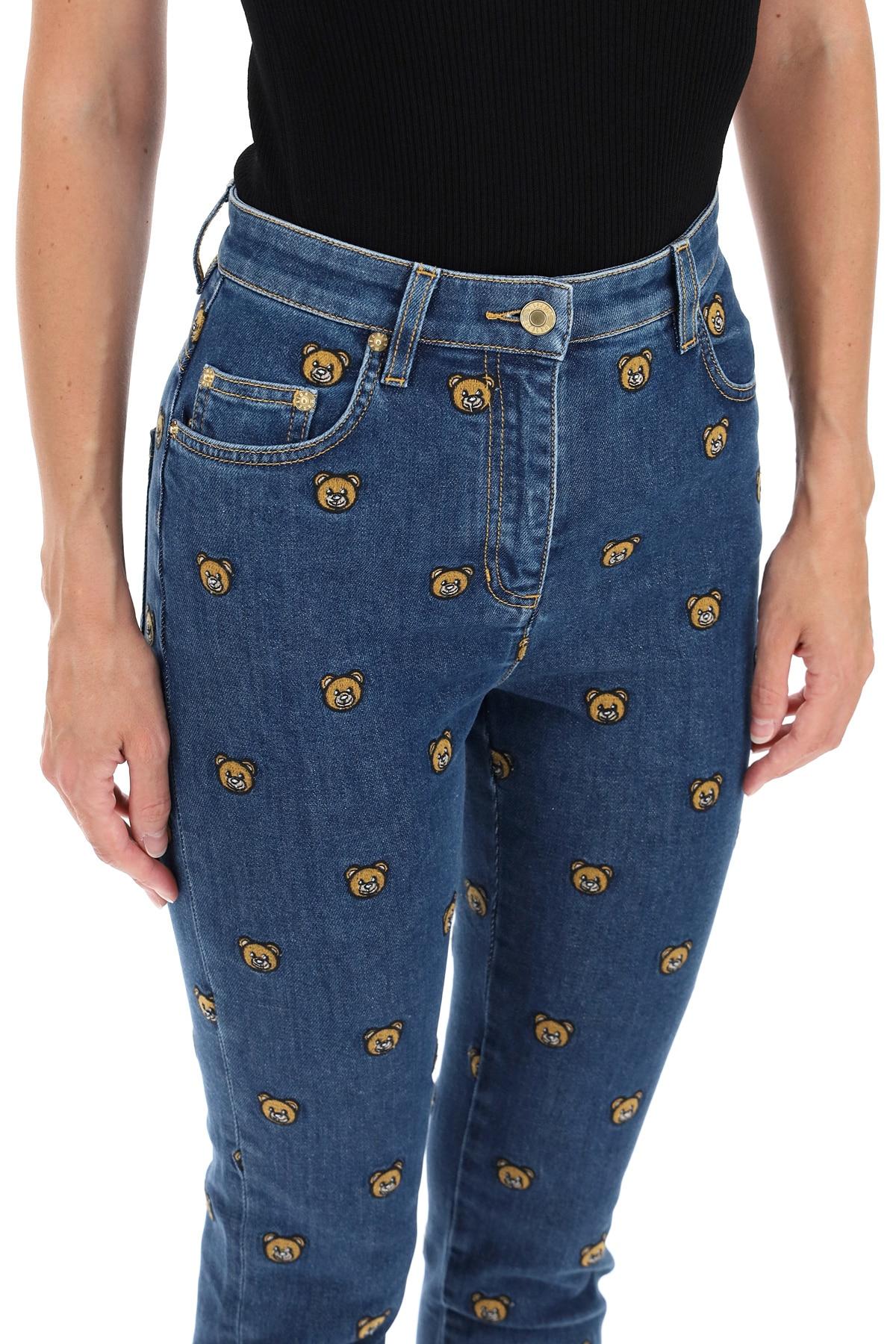 Moschino All-over Teddy Bear Embroidered Denim Jeans in Blue 