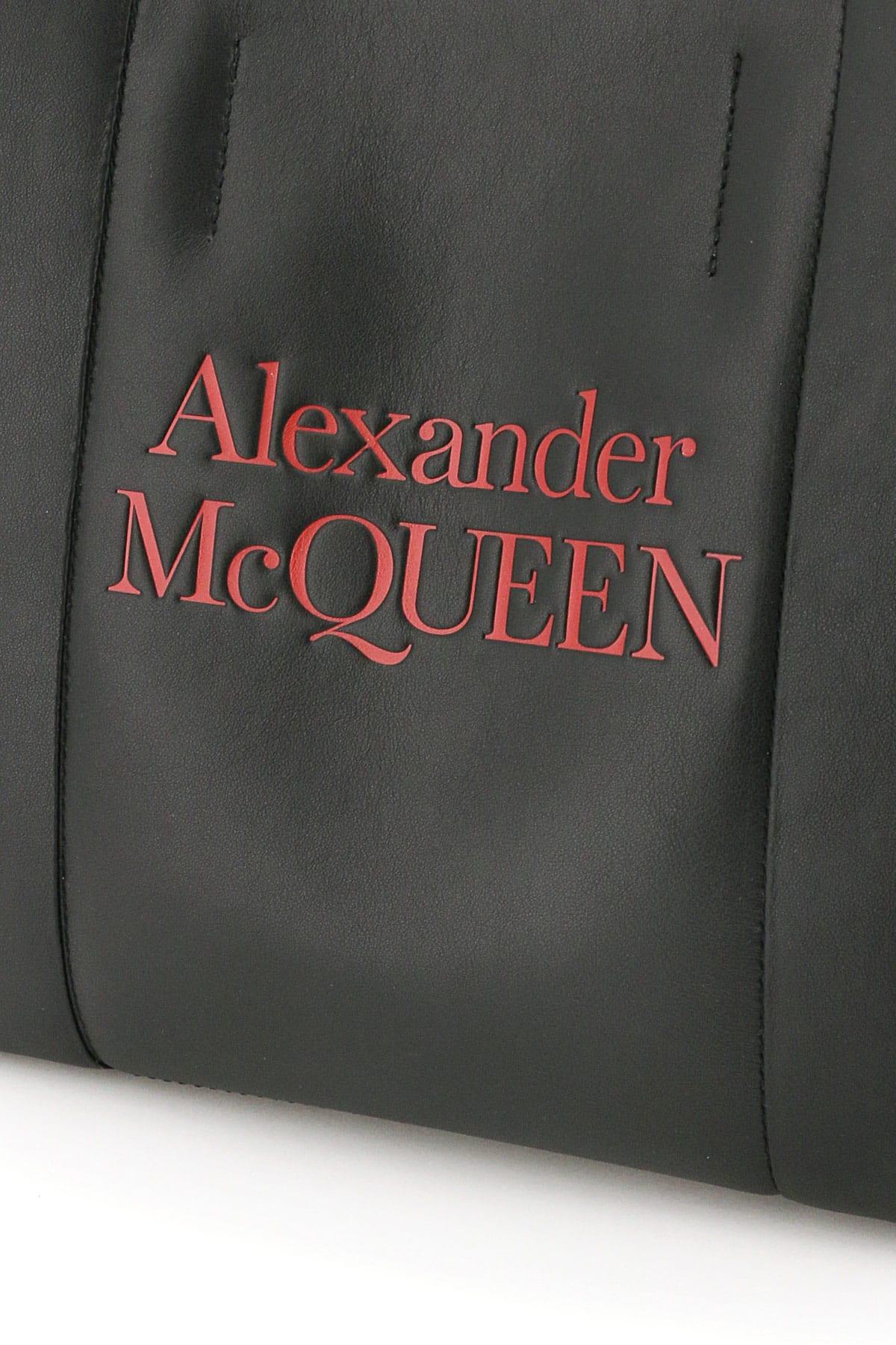 Alexander McQueen Leather Signature Small Tote Bag in Black,Red (Black