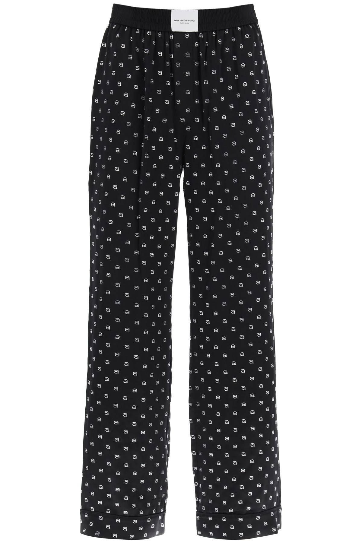 Alexander Wang Rhinestone Monogram Pajama Pants in Black